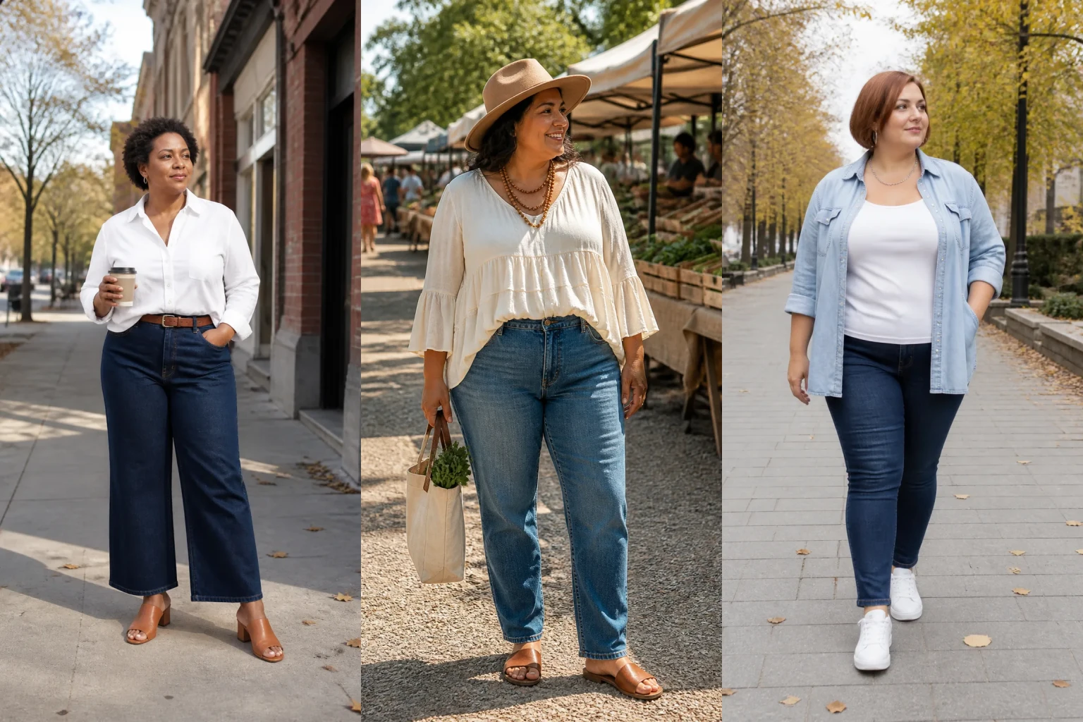 20 Plus Size Jeans Outfits for Women Over 40 - Featured