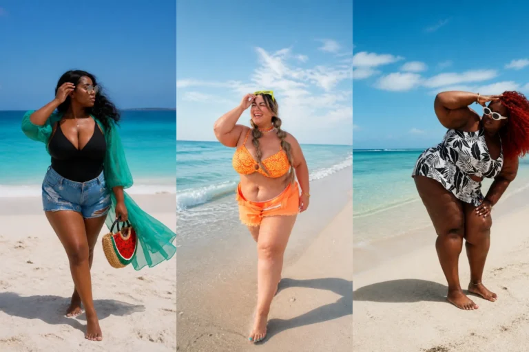 20 Trendy Plus Size Beach Outfits for Women Over 40 - Featured