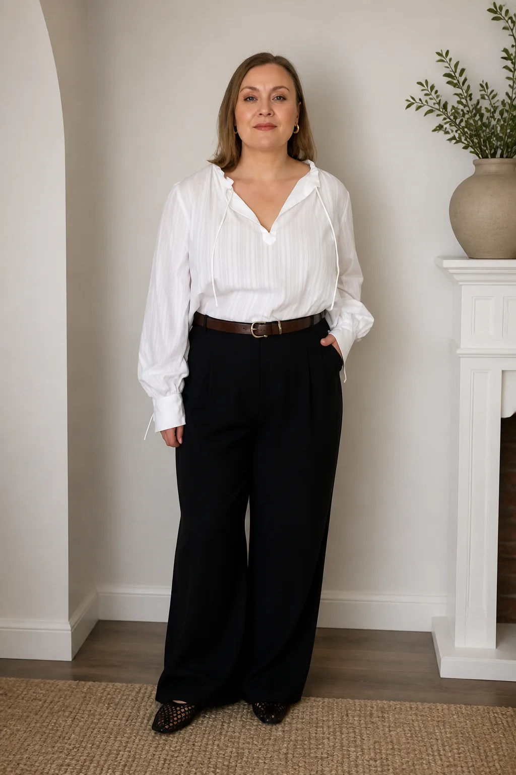 Balancing Wide Leg Trousers for Apple Shapes