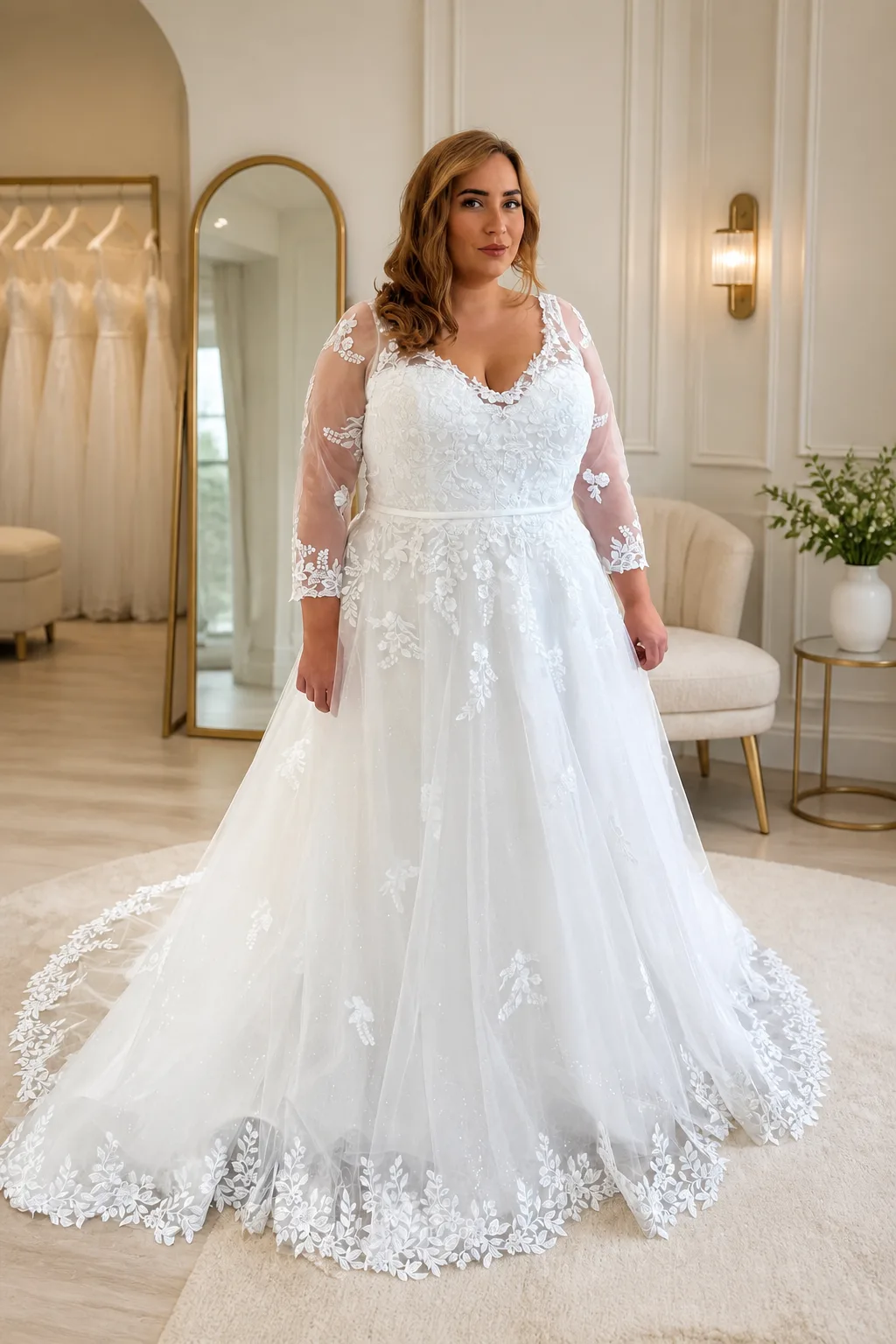 Beautiful Lace Sleeve Bridal Gown