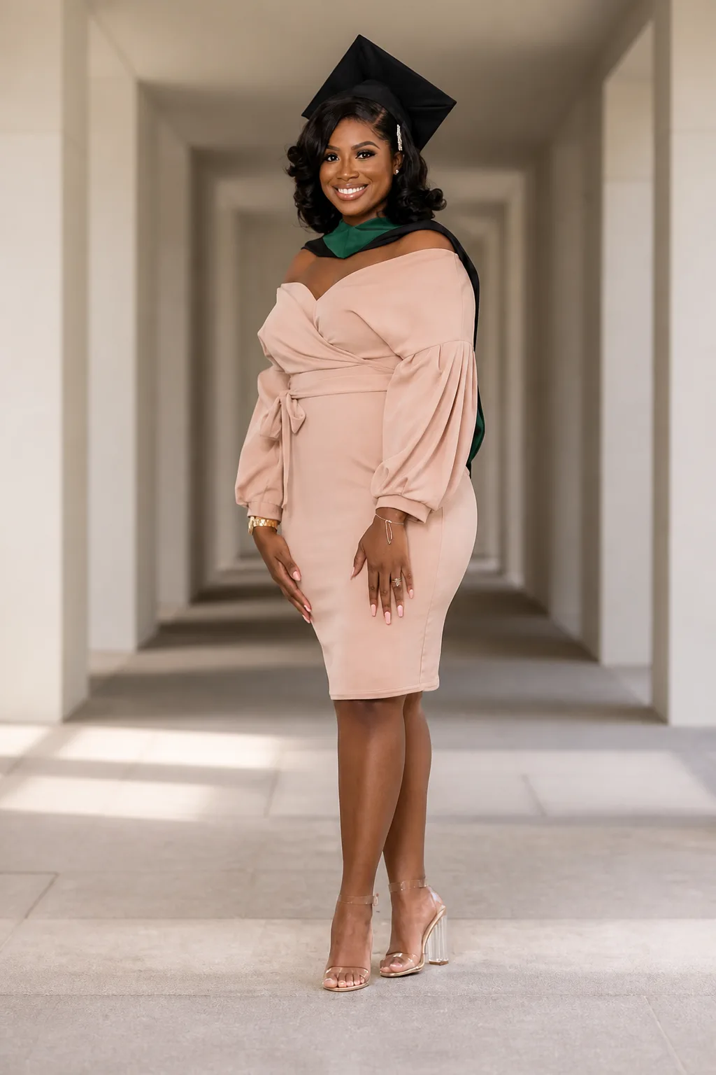 Blush Pink Off-Shoulder Wrap Dress