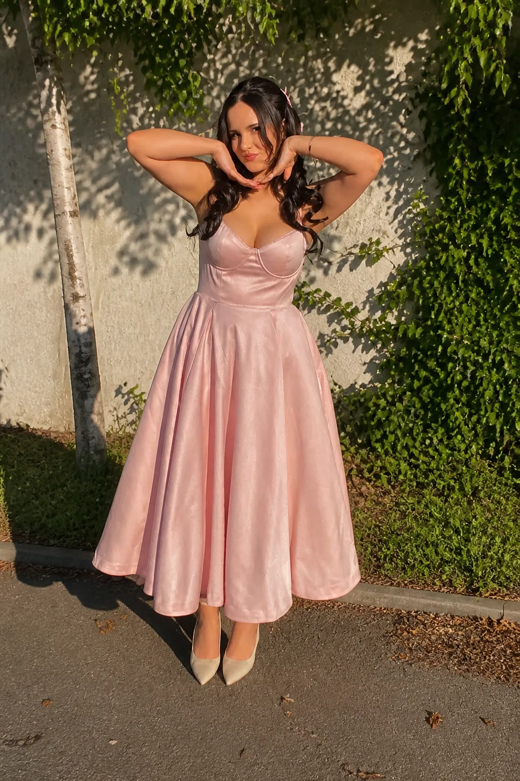 Blush Pink Strapless Midi Dress
