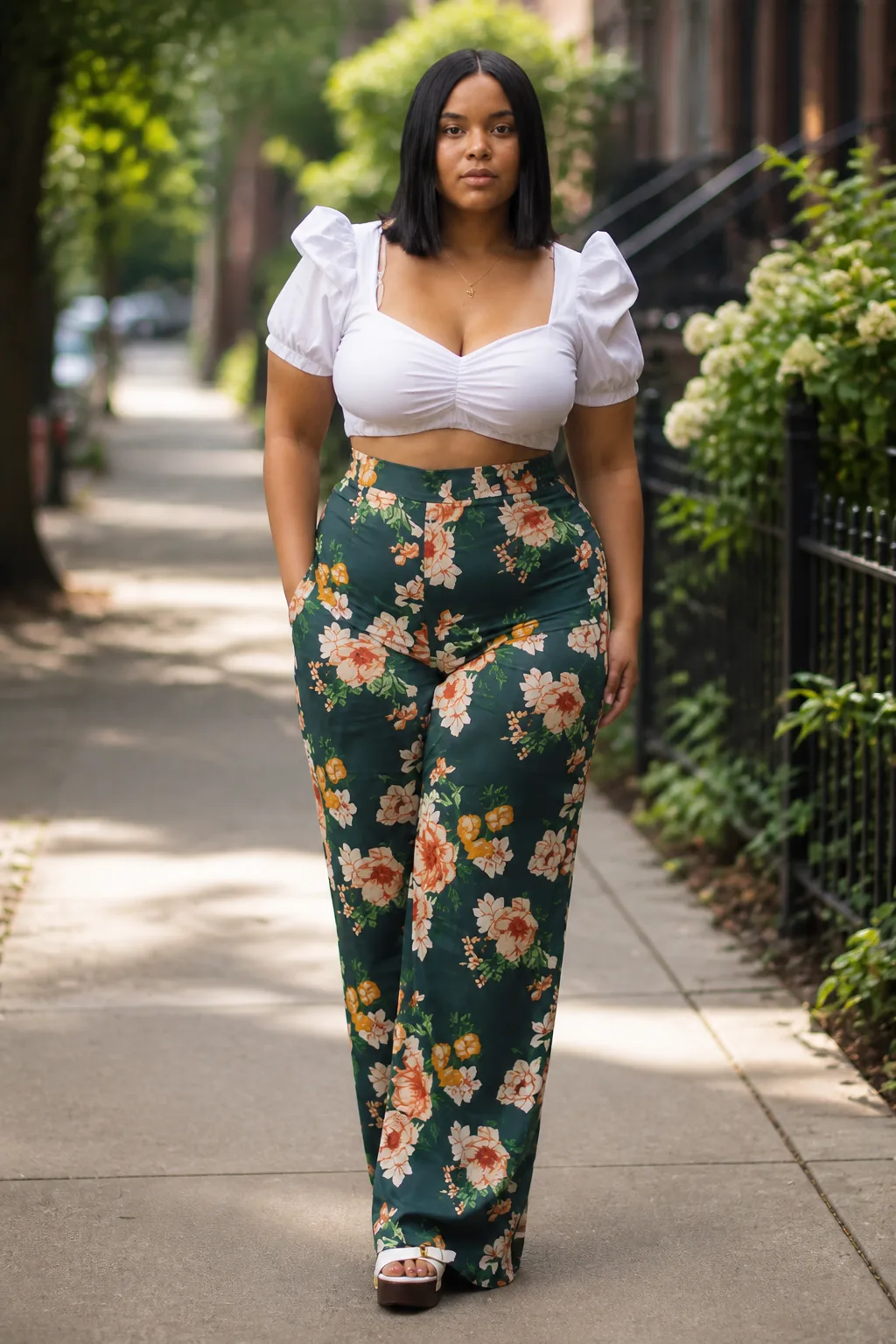 Boho-chic floral print trousers and crop top