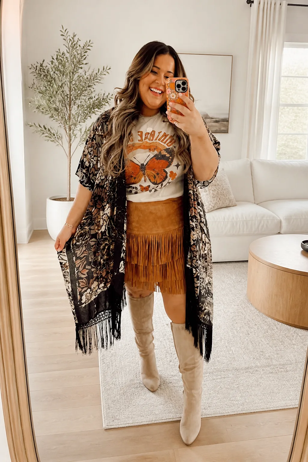 Boho Fringe Skirt and Graphic Tee Look