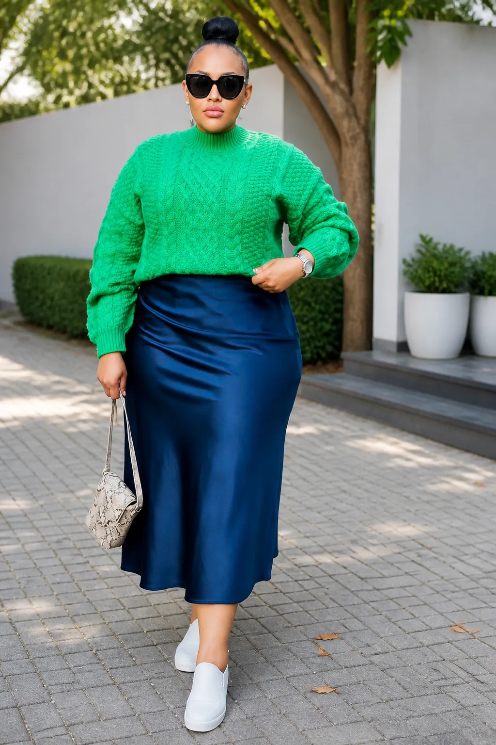 Bold Colorblock Satin Skirt Outfit