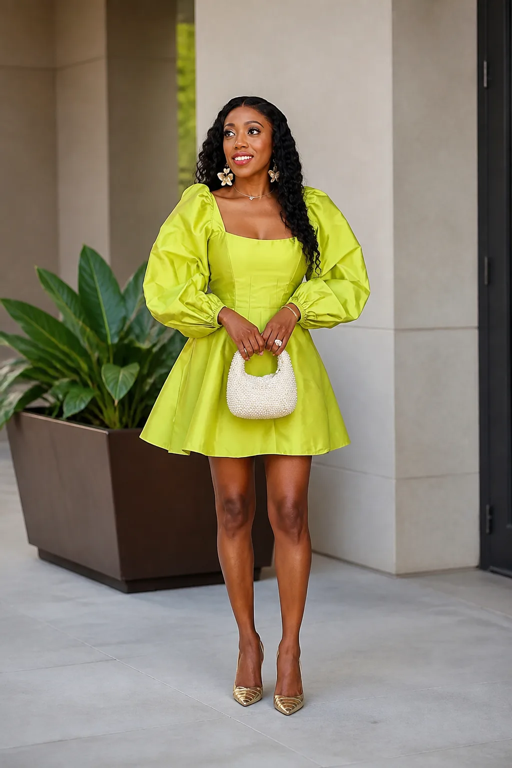 Bold Green Spring Party Dress Idea