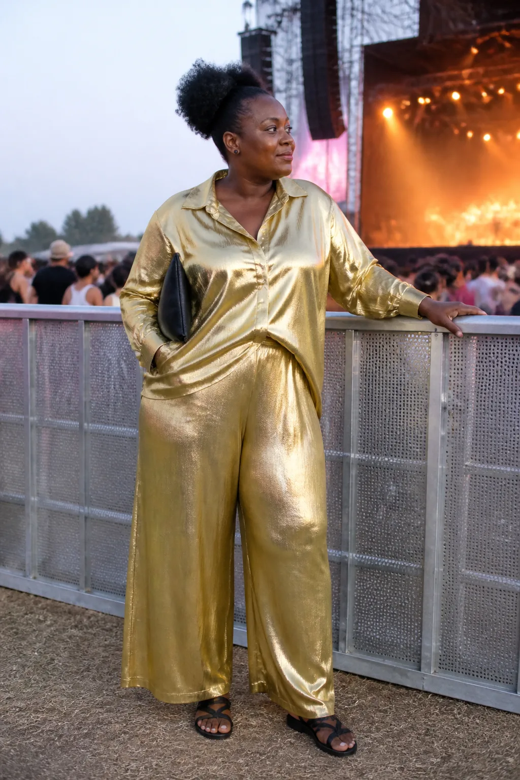 Bold Metallic Two-Piece Festival Look