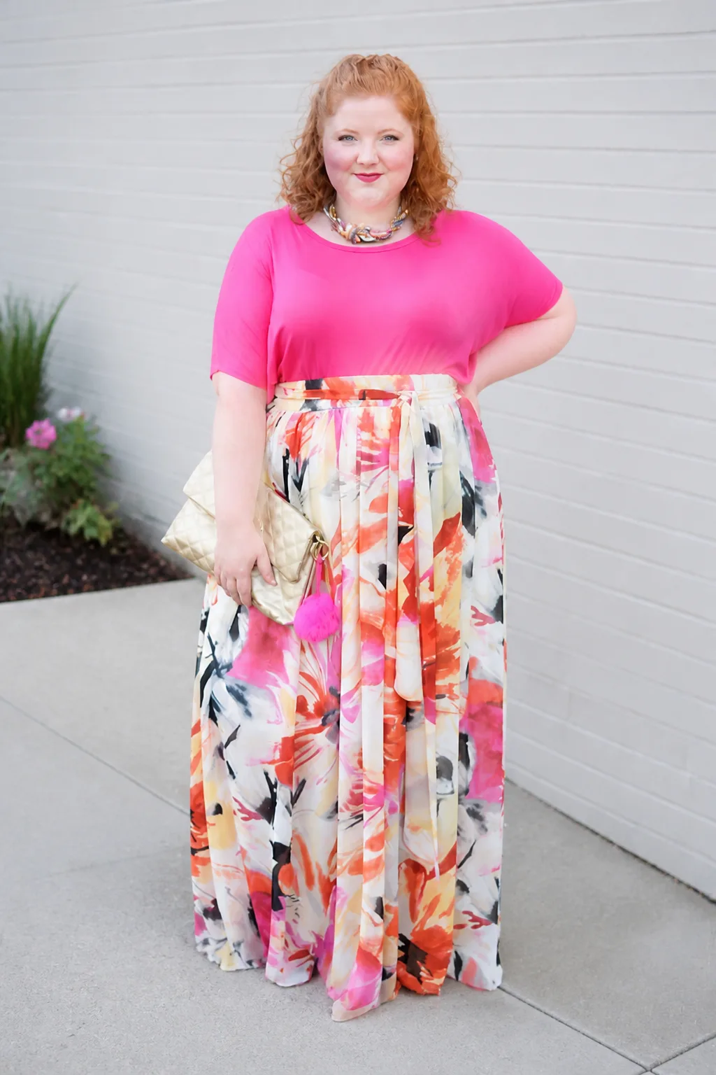 Bold Pink Top with Floral Maxi