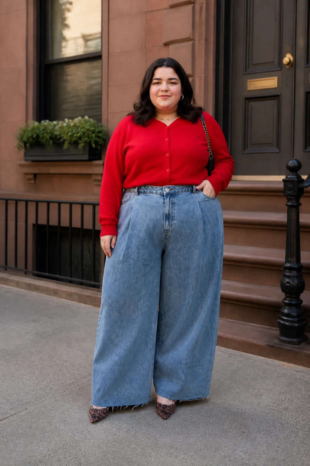 Bold Red and Wide-Leg Denim