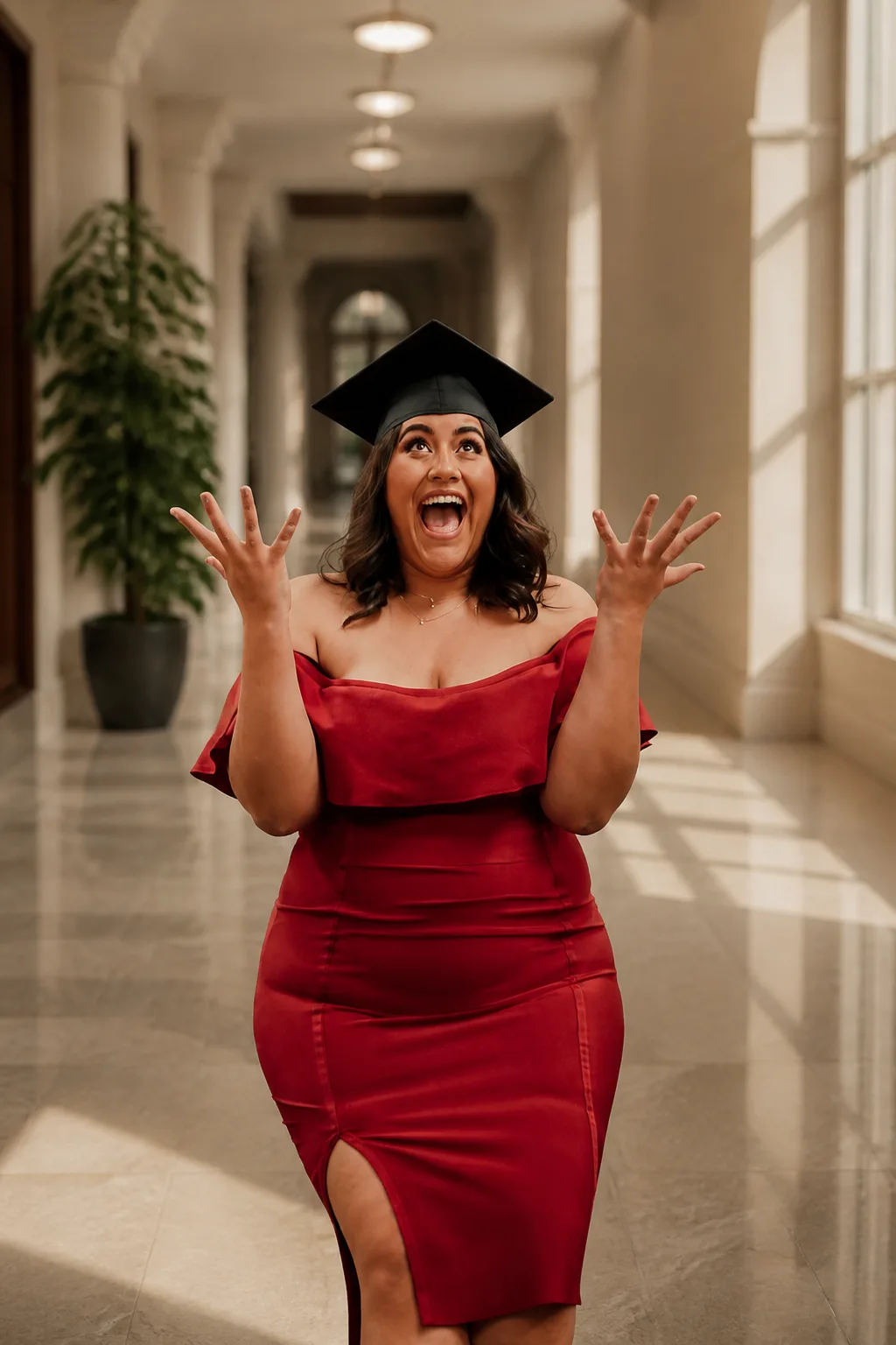 Bold Red Off-Shoulder Graduation Dress