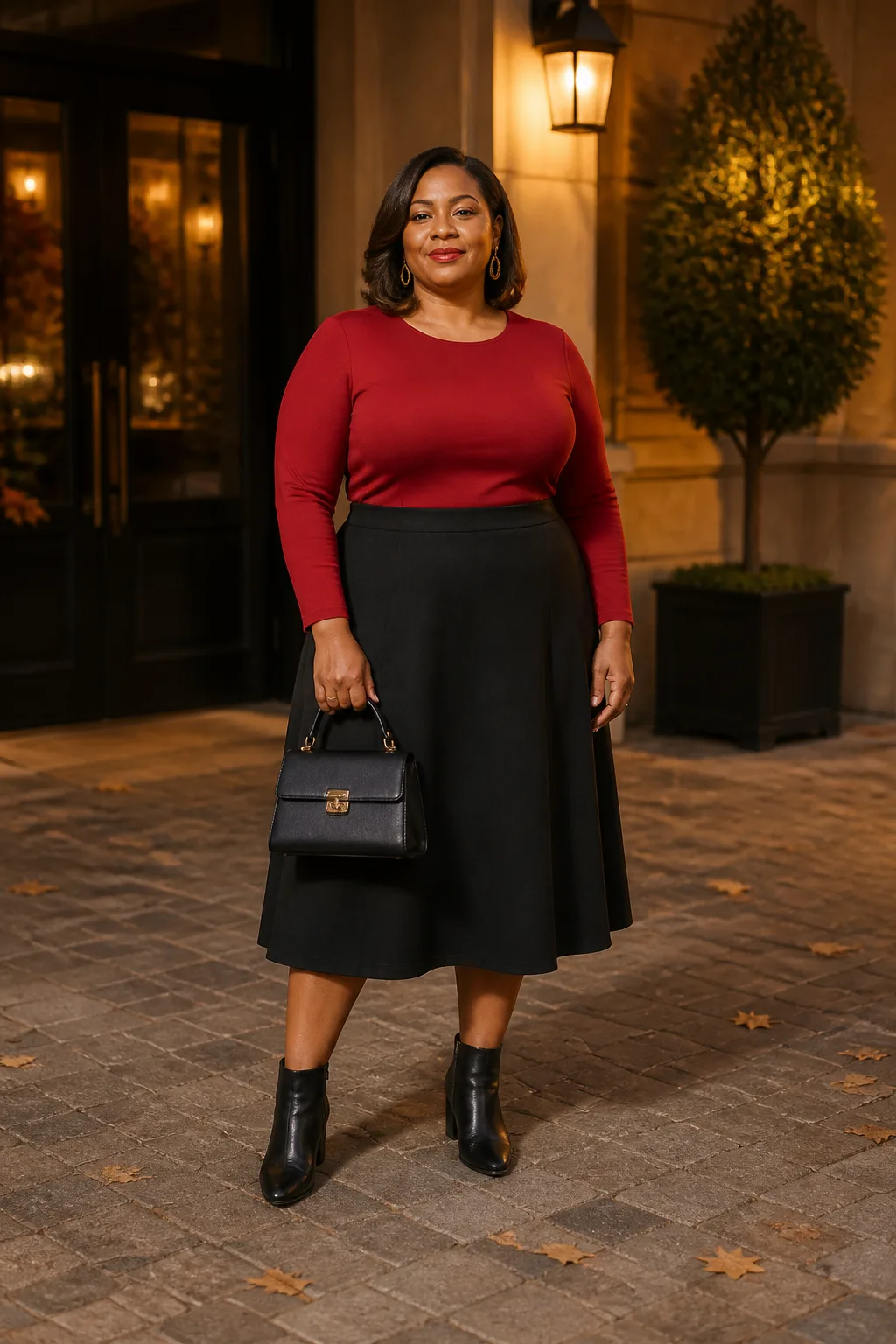 Bold Red Top and Black Skirt