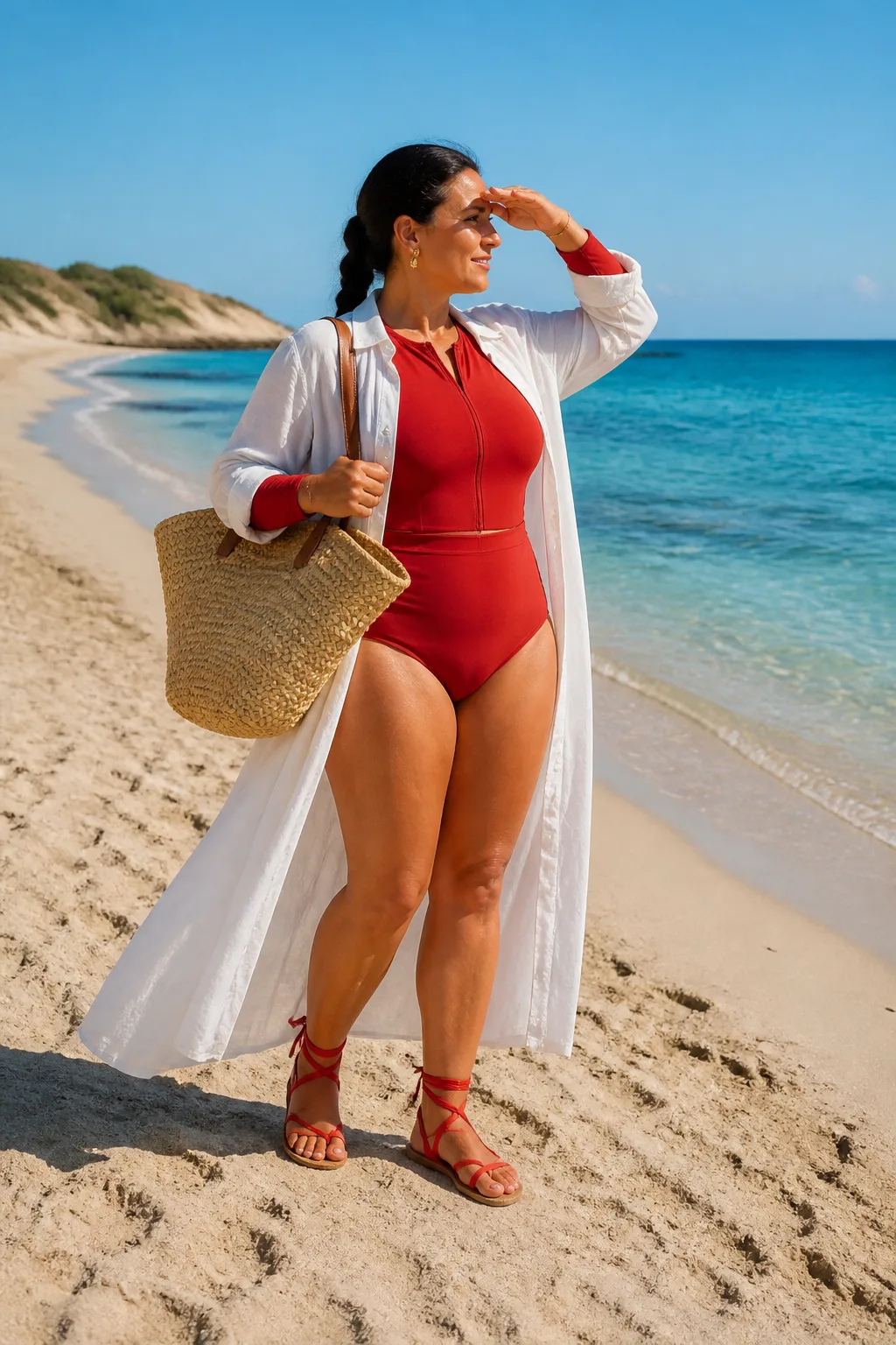 Bold Red Top with Sheer Cover-Up
