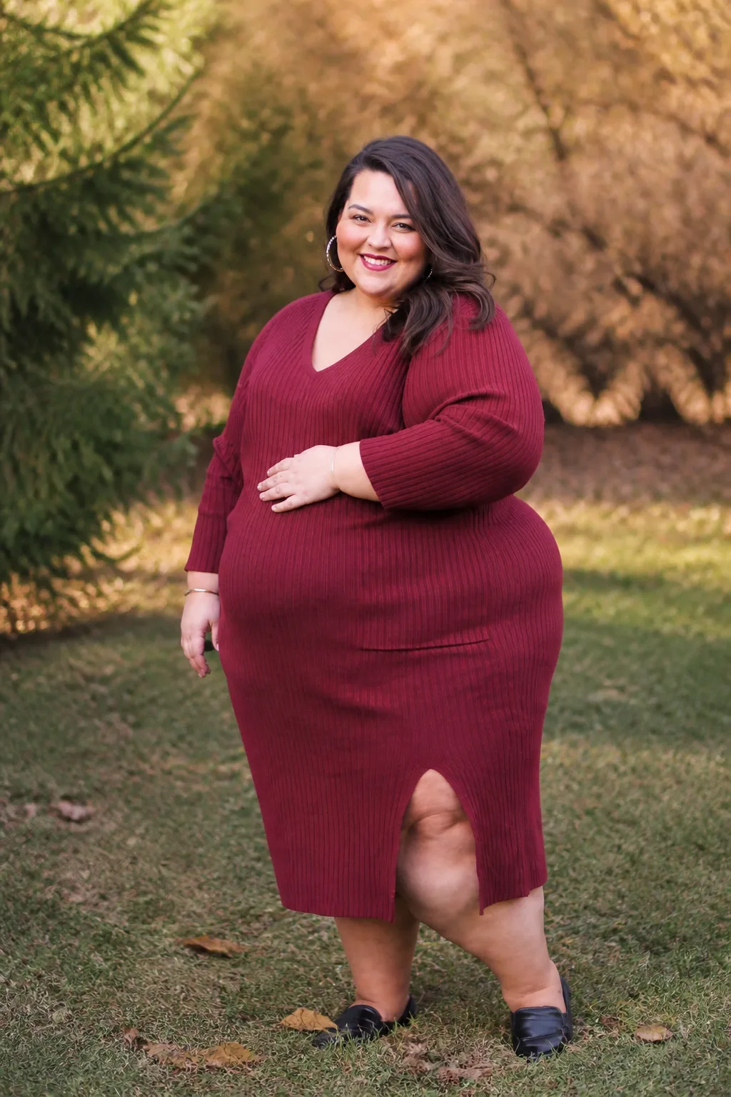 Burgundy Ribbed Knit Dress