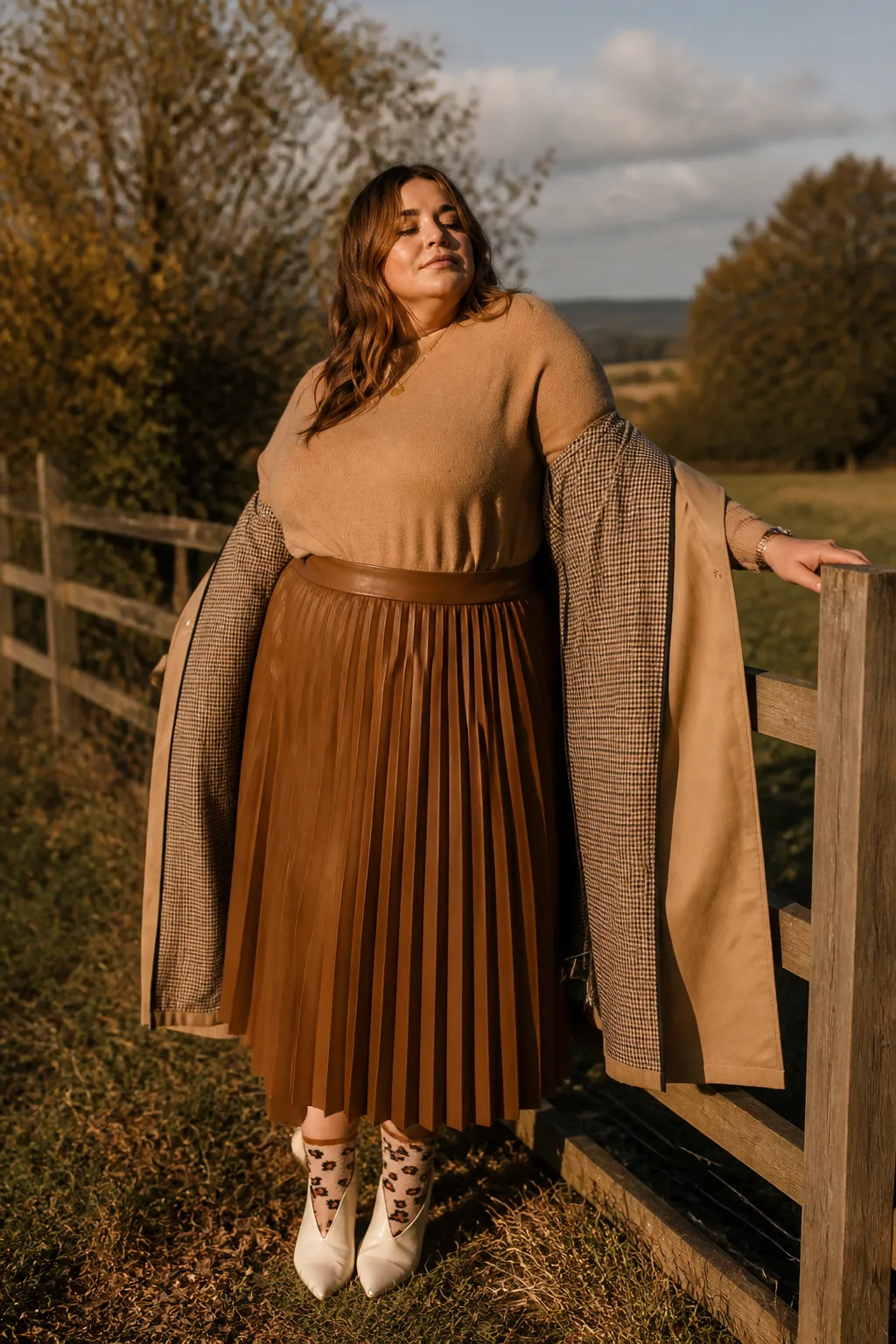 Camel Layers with Pleated Elegance