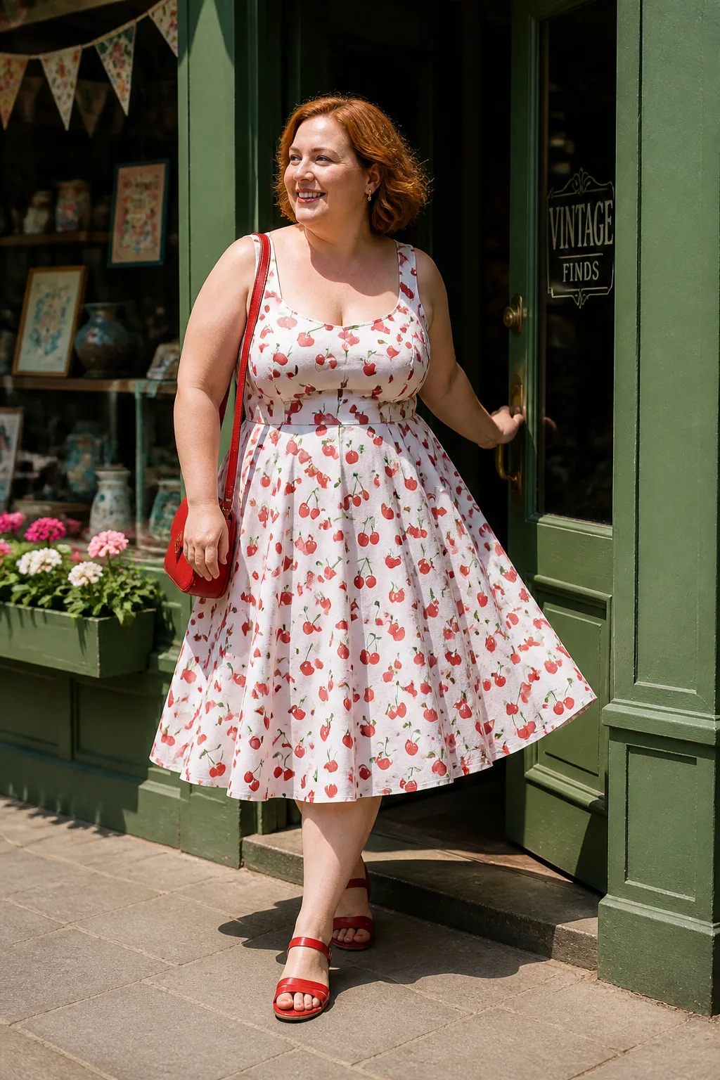 Casual Cherry Print Summer Dress