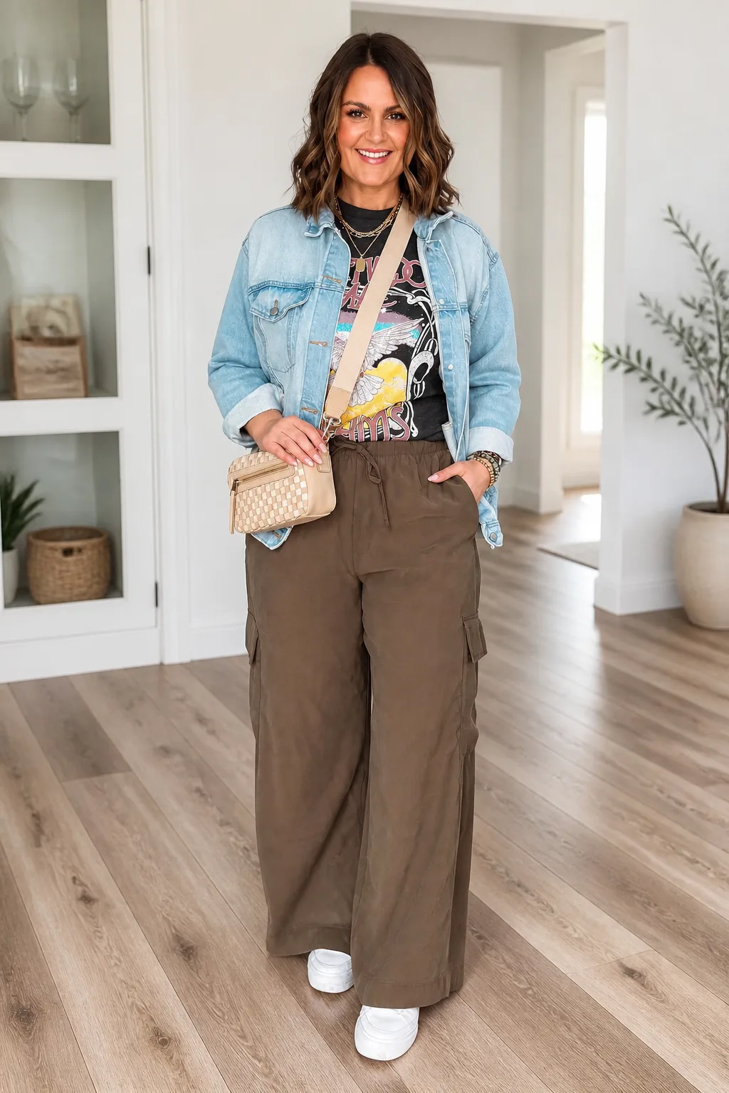 Casual Chic: Denim Jacket and Wide-Leg Cargo Pants