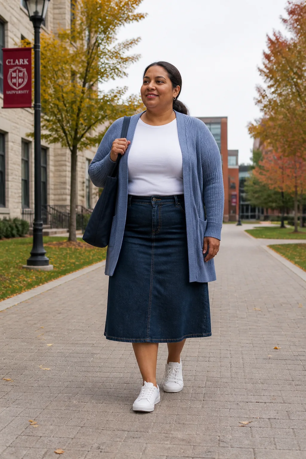 Casual Denim Skirt and Cardigan Ensemble