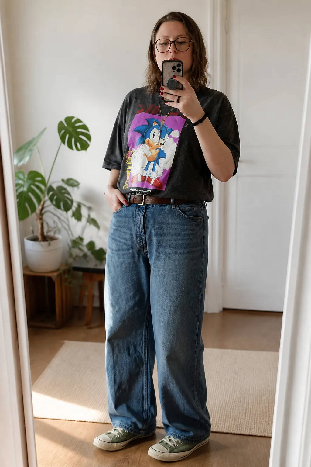 Casual Graphic Tee and Wide Leg Jeans