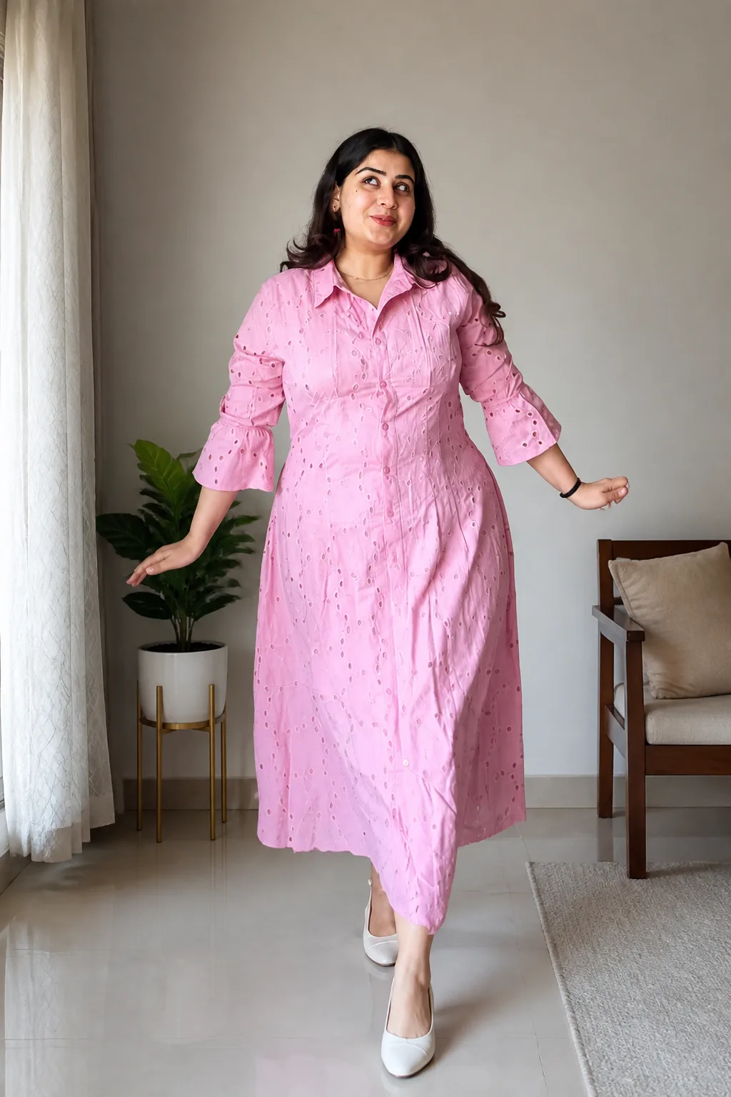 Casual Pink Button-Down Dress