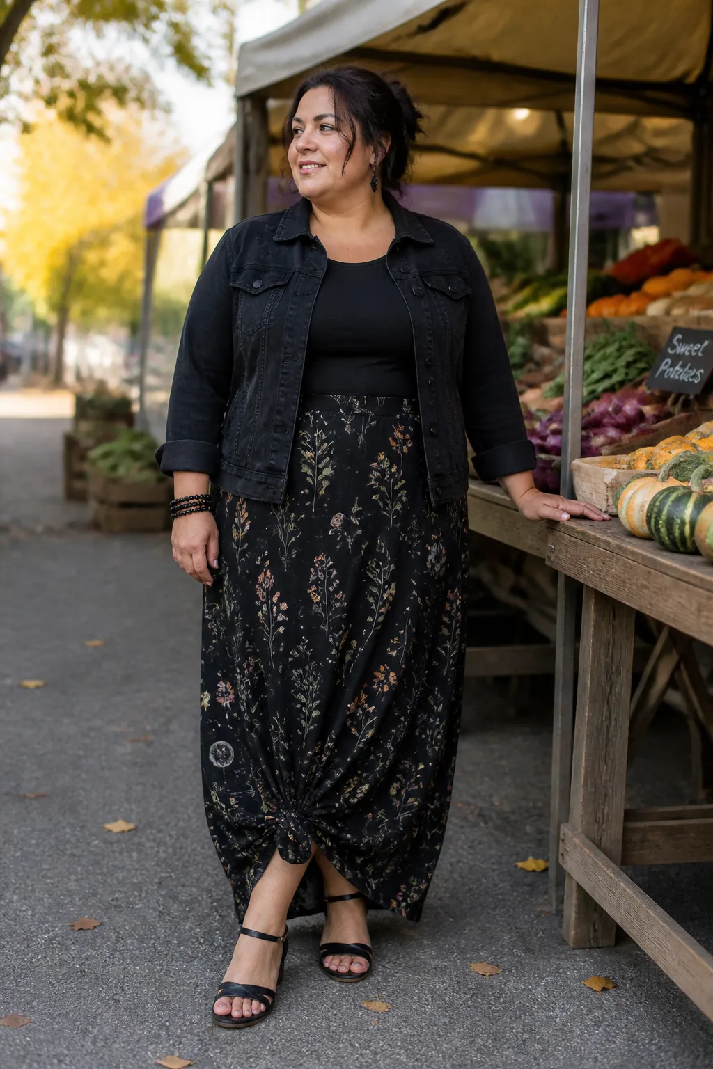 Casual Printed Goth Maxi Skirt Look