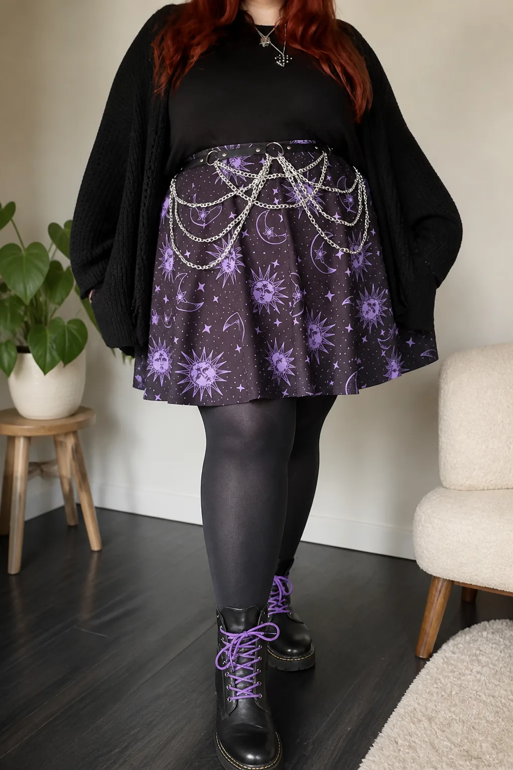Celestial Grunge Midi Skirt Outfit