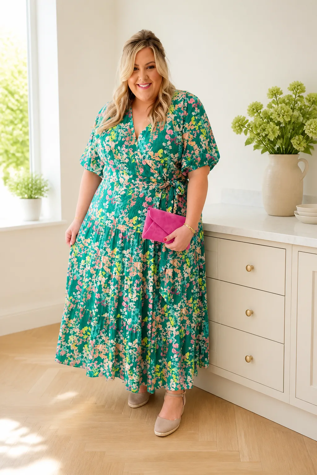 Charming Green Floral Midi Dress