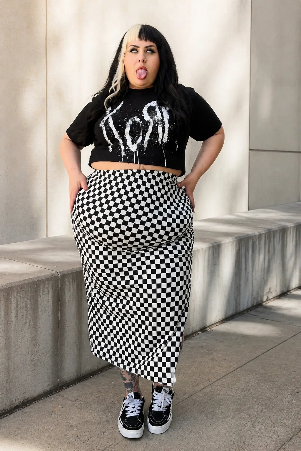 Checkered Skirt &amp; Band Tee Alt Inspo