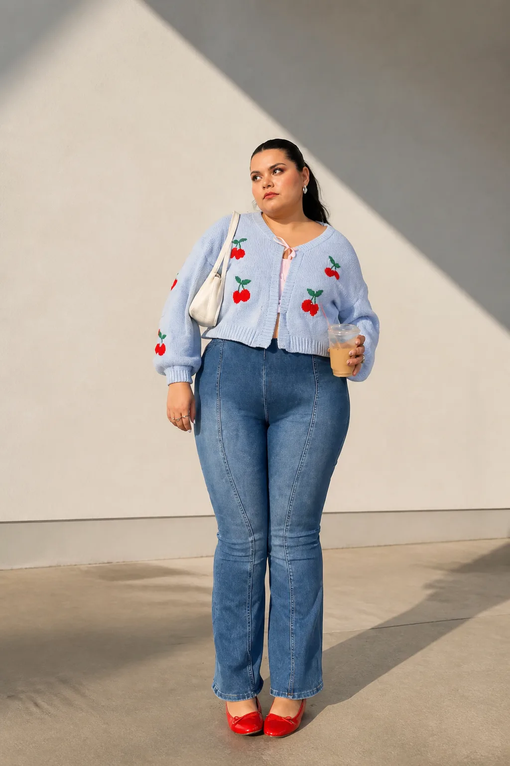 Cherry-Cute Cardigan and Denim Duo