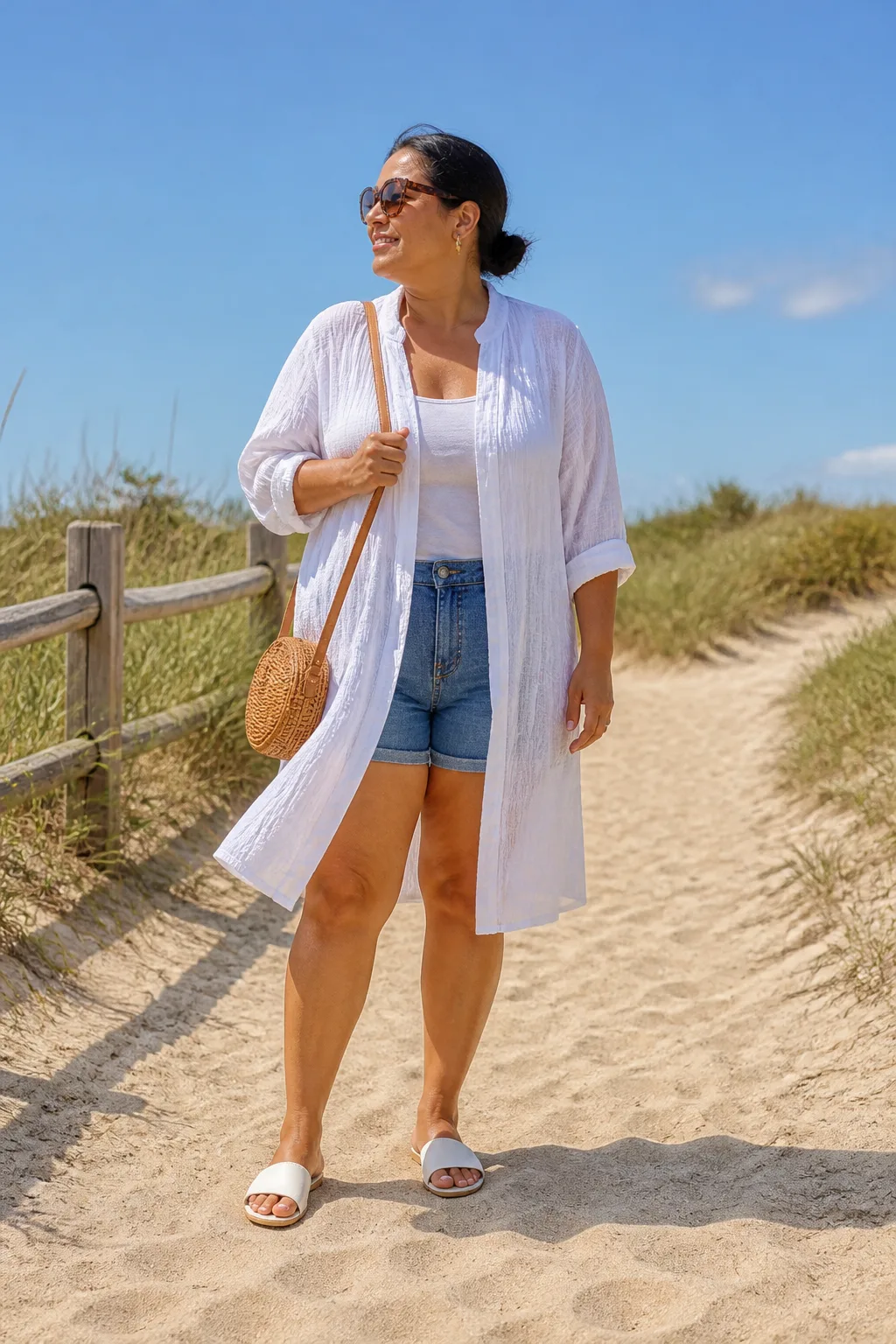 Chic Beach Cover-up and Denim Shorts