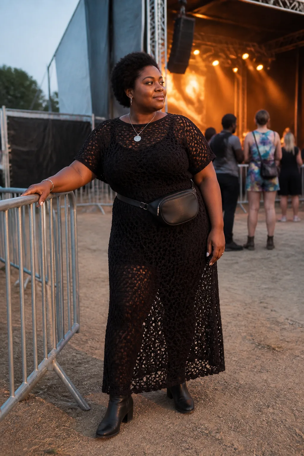 Chic black crochet festival dress
