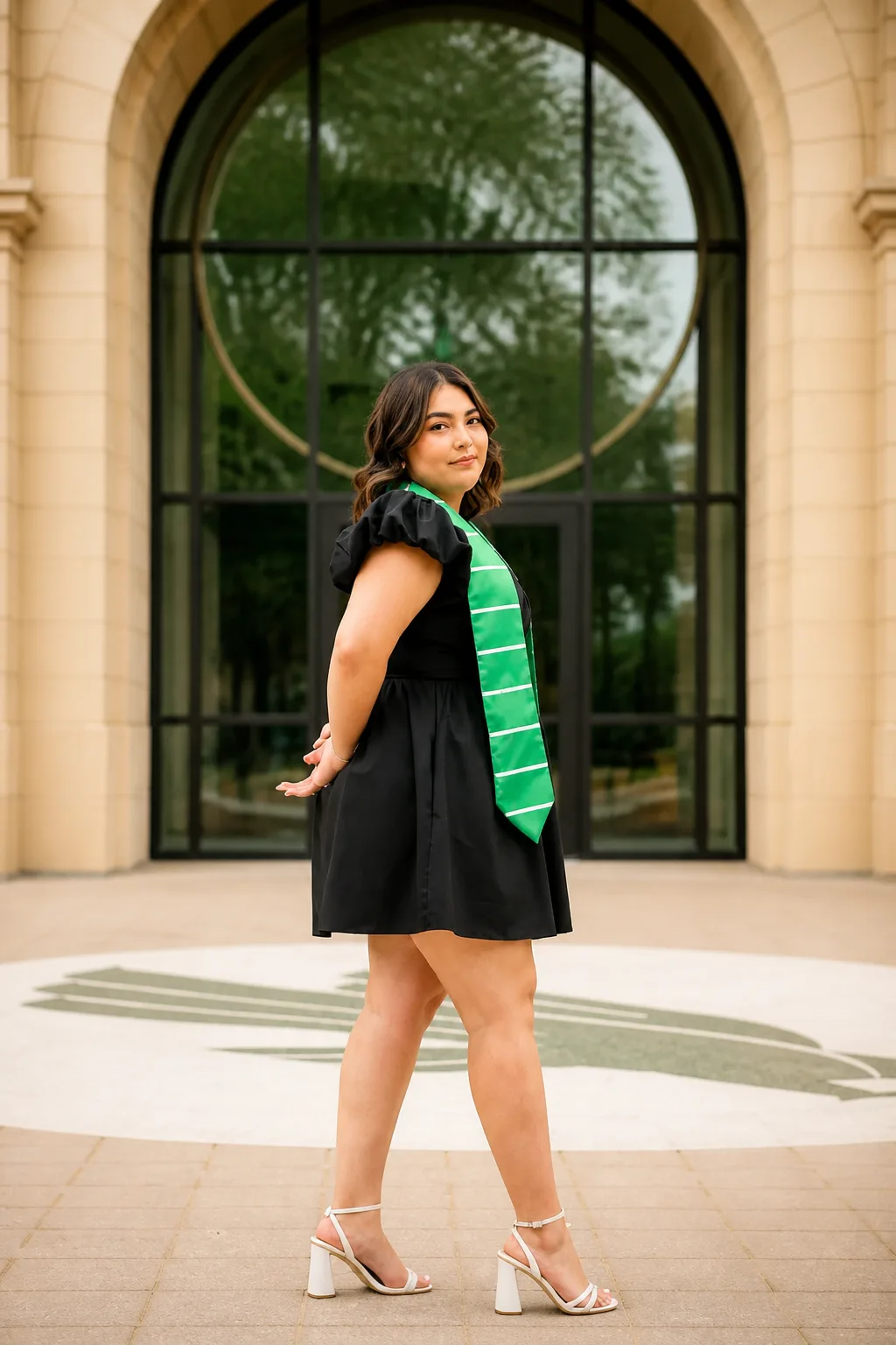 Chic Black Dress with Green Accent