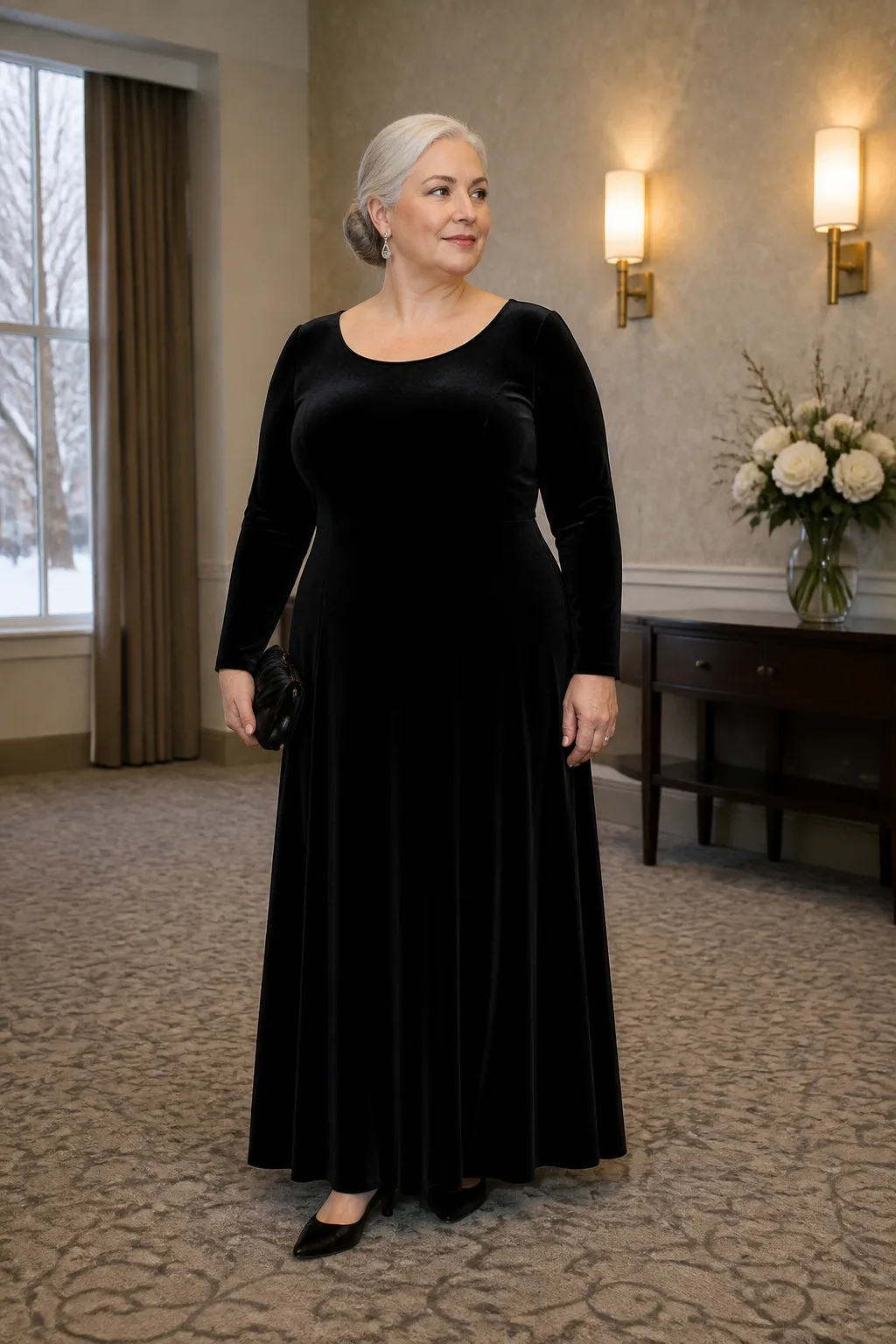 Chic Black Velvet Maxi Dress