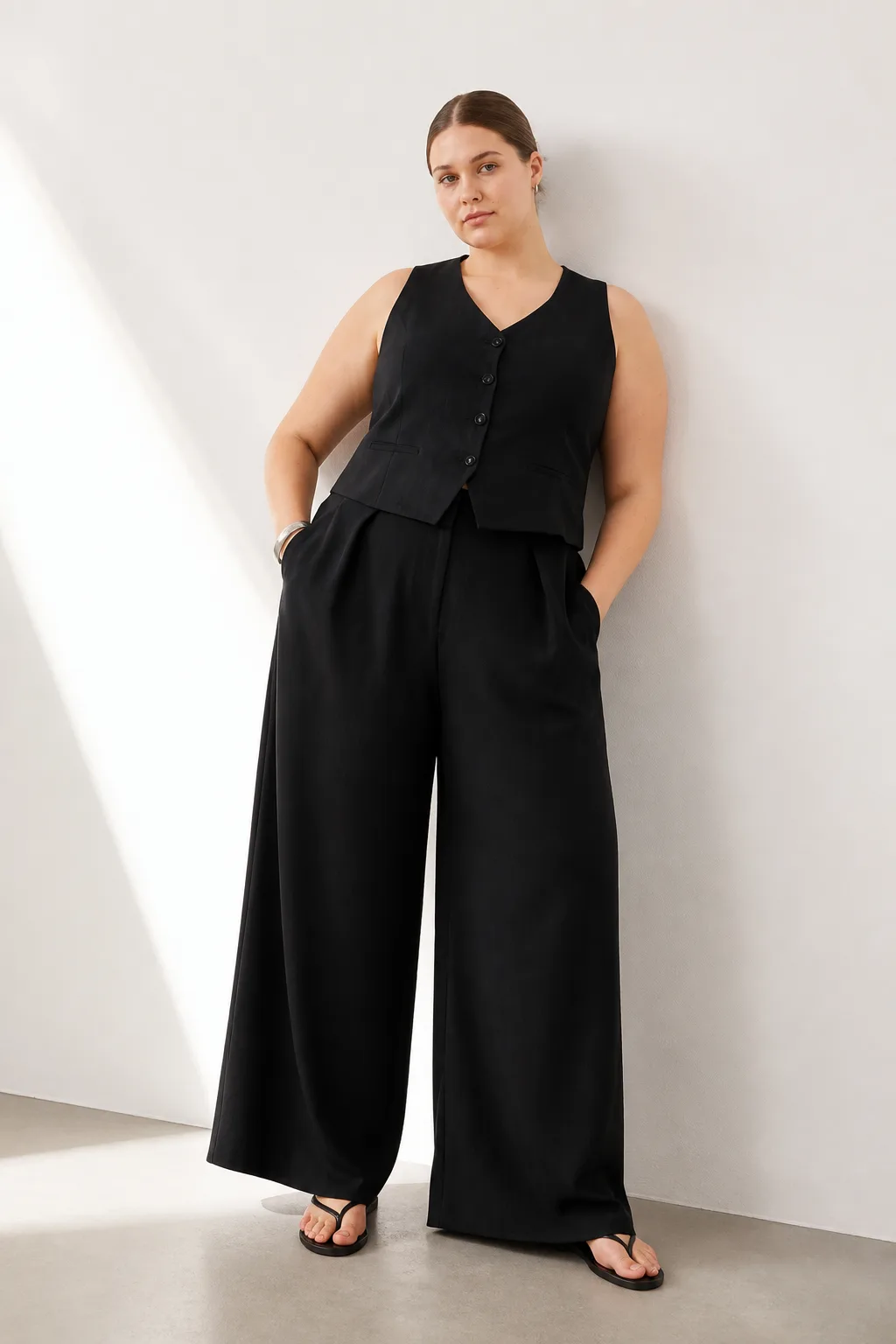 Chic Black Vest and Wide-Leg Pants