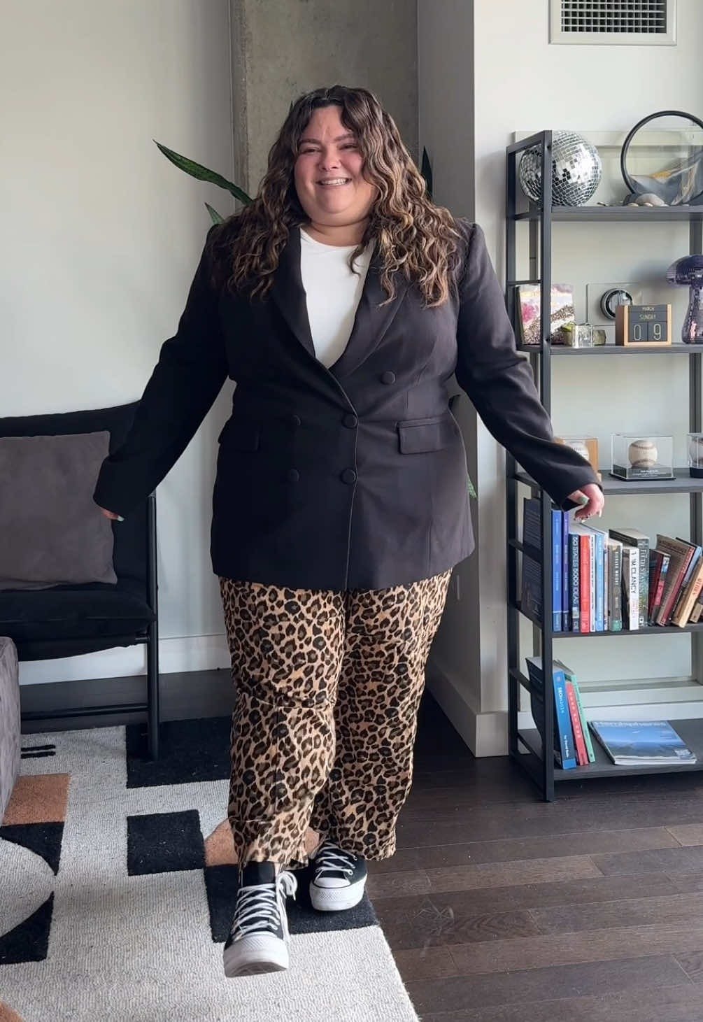 Chic Blazer and Animal Print Trousers