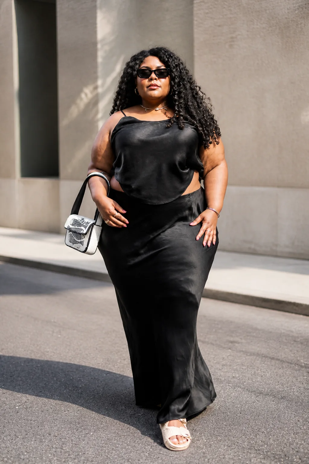 Chic &amp; Breezy: Black Satin Summer Set