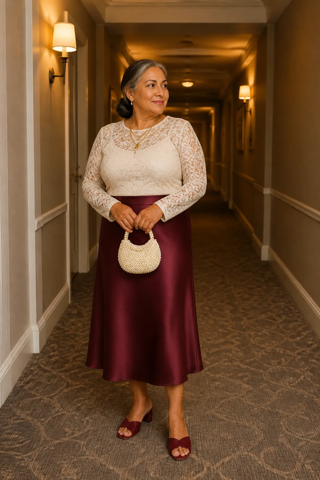 Chic Burgundy Skirt and Lace Top