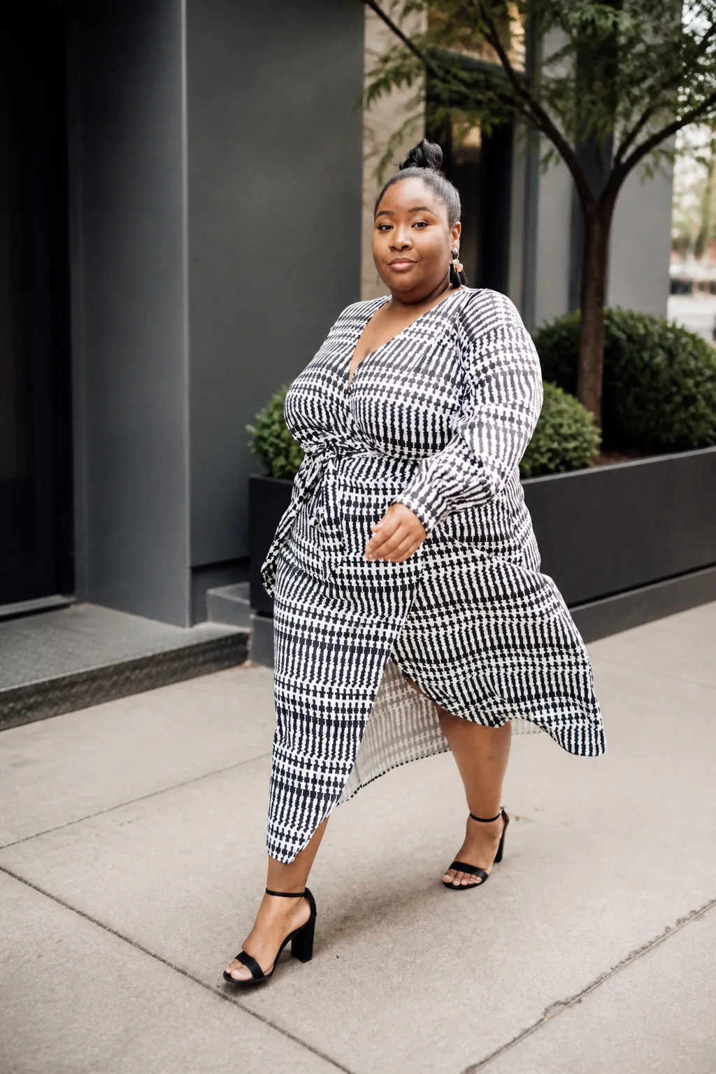 Chic checked wrap dress look