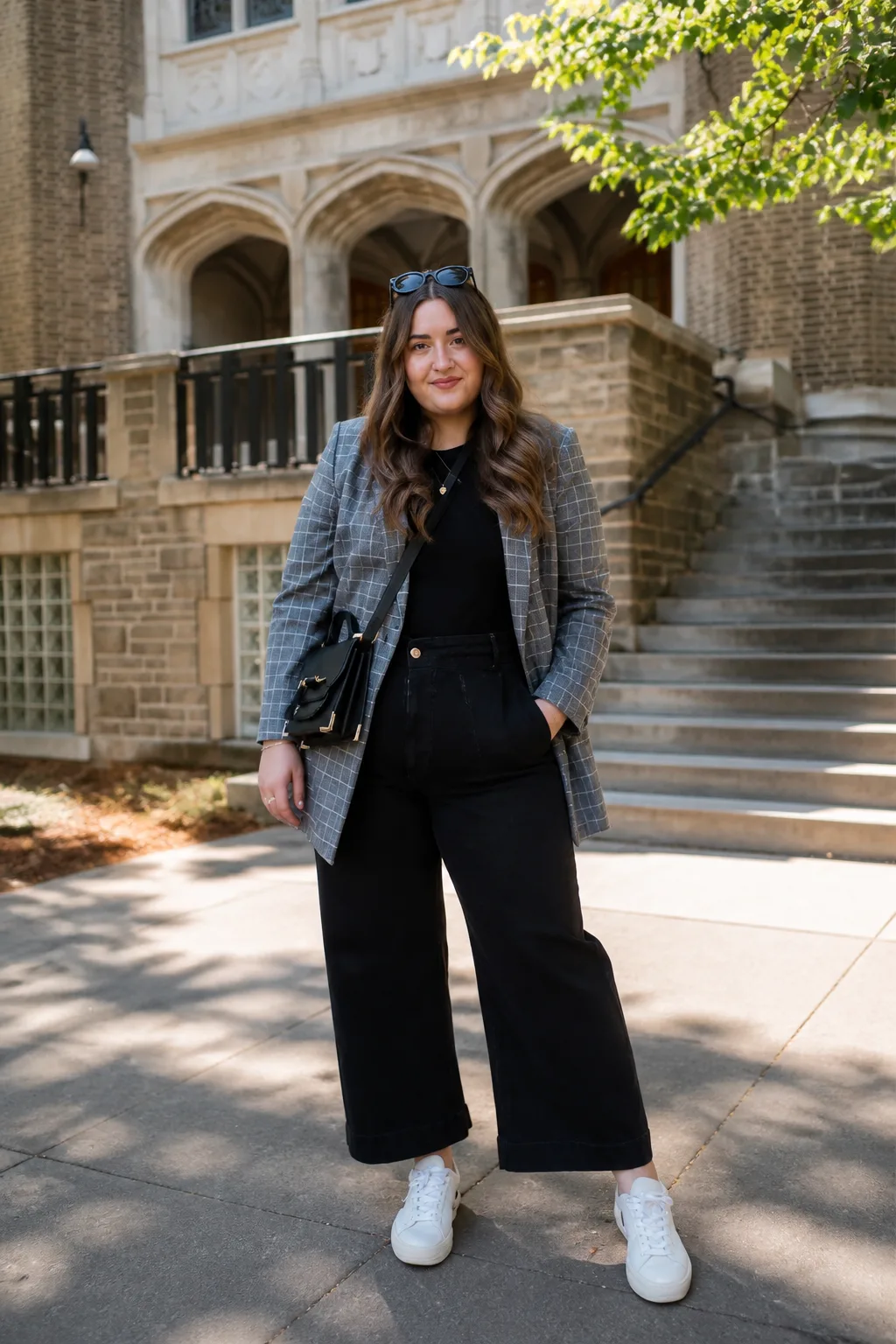 Chic Checkered Blazer and Wide-Leg Pants