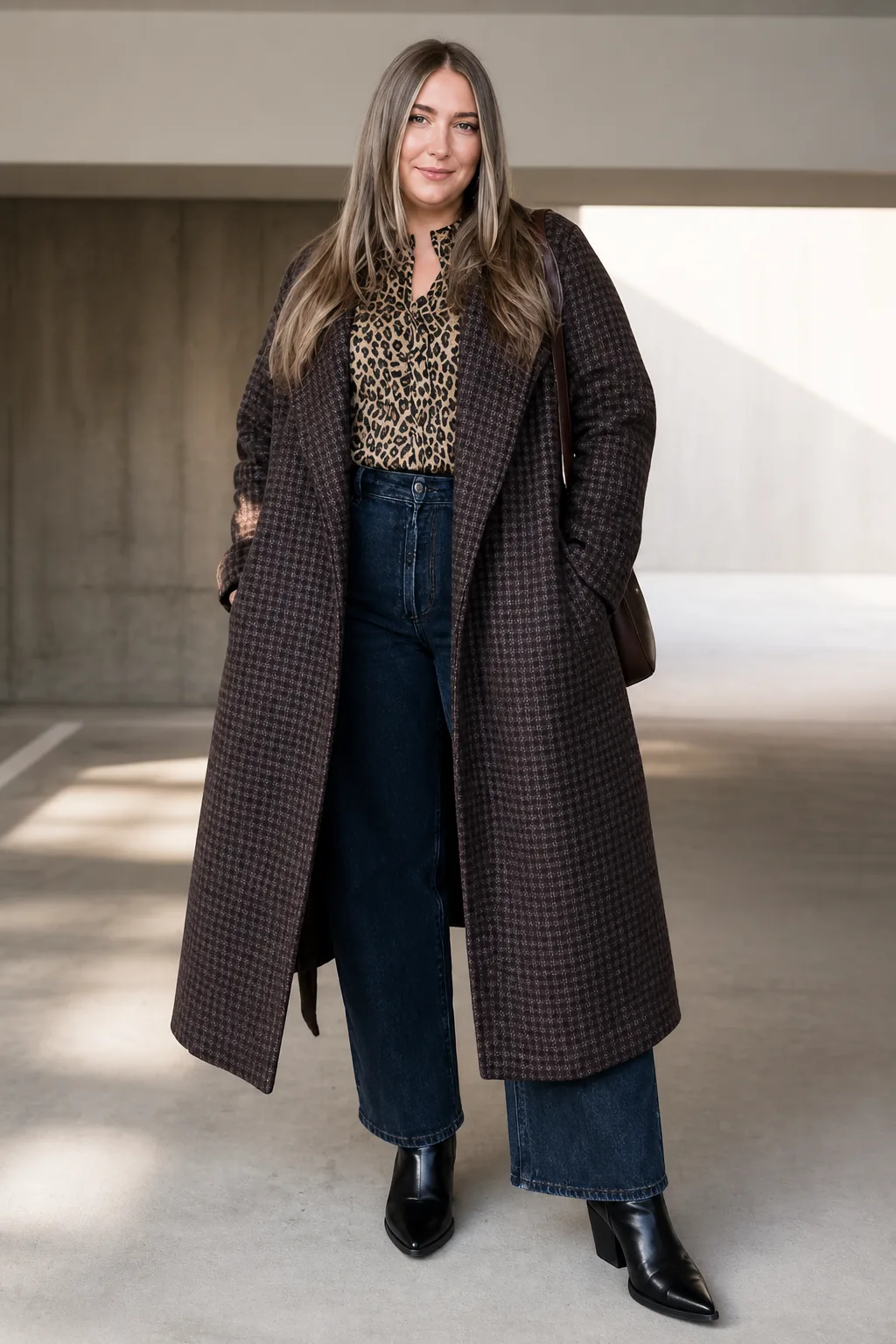 Chic Checkered Coat and Leopard Print