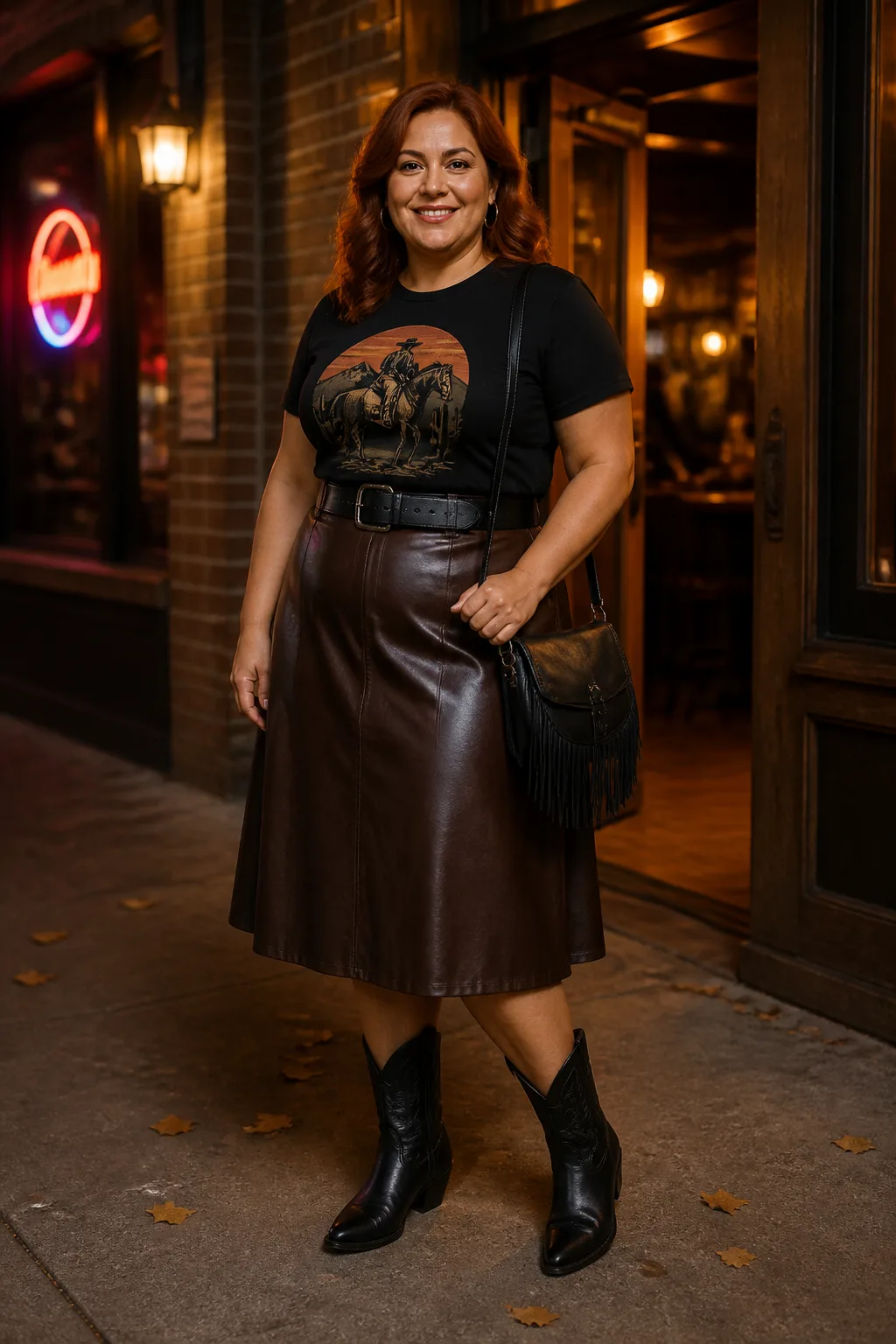 Chic Cowgirl Club Printed Tee and Boots Look