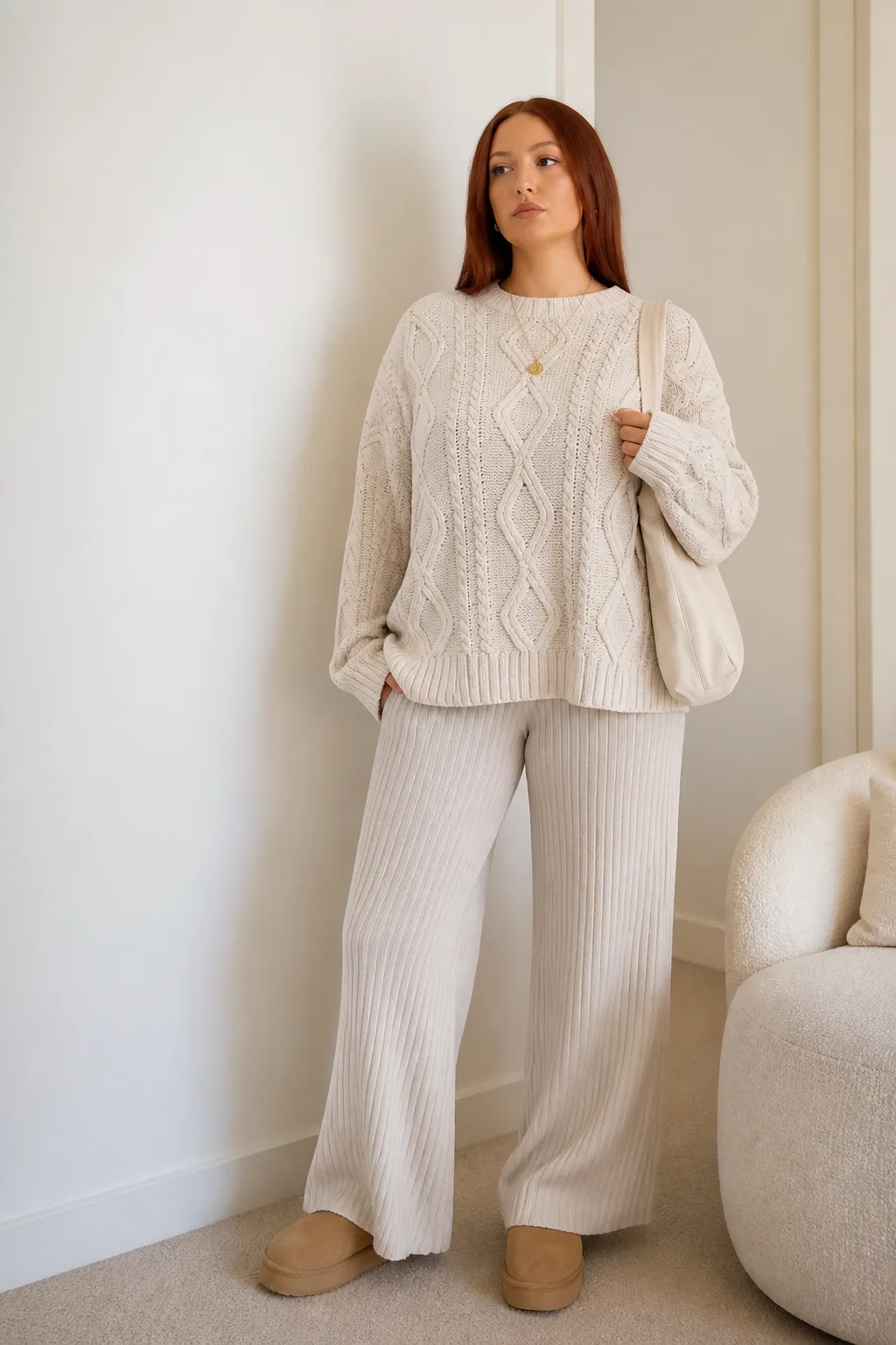 Chic Cream Cable-Knit Ensemble
