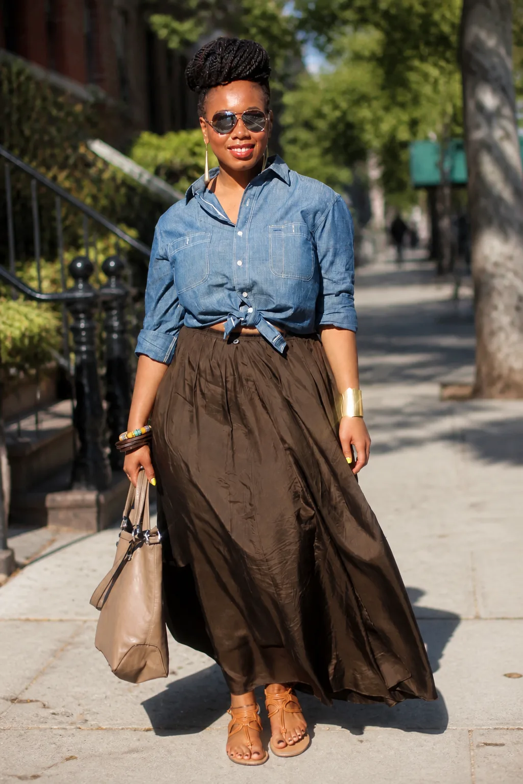 Chic Denim and Maxi Skirt Combination