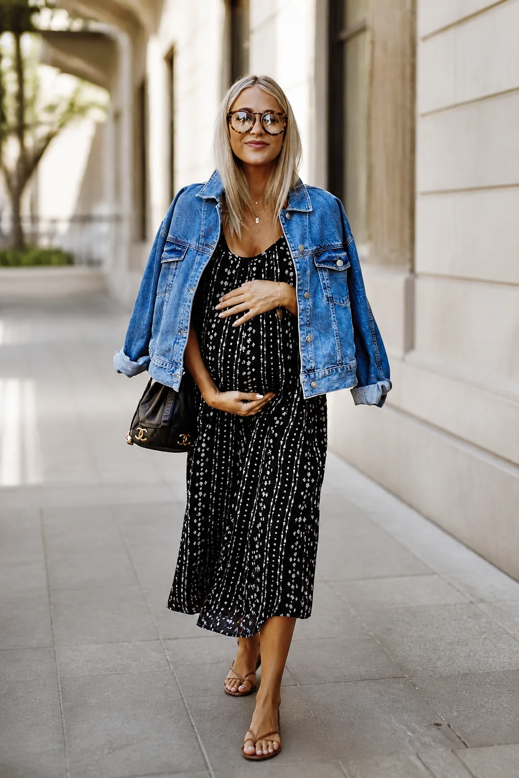 Chic Denim and Print Maternity Maxi