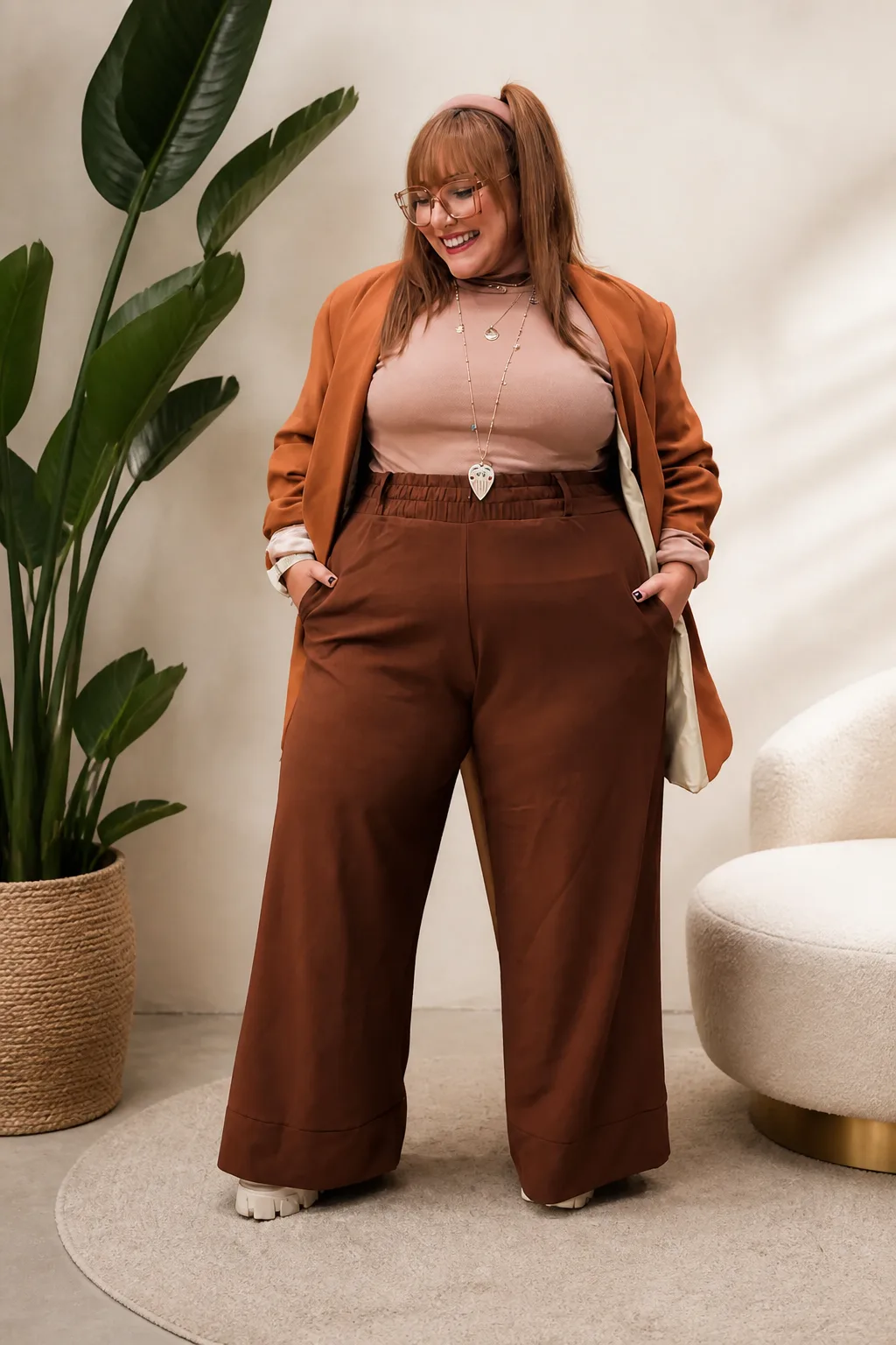 Chic Earthy Tones with Statement Blazer