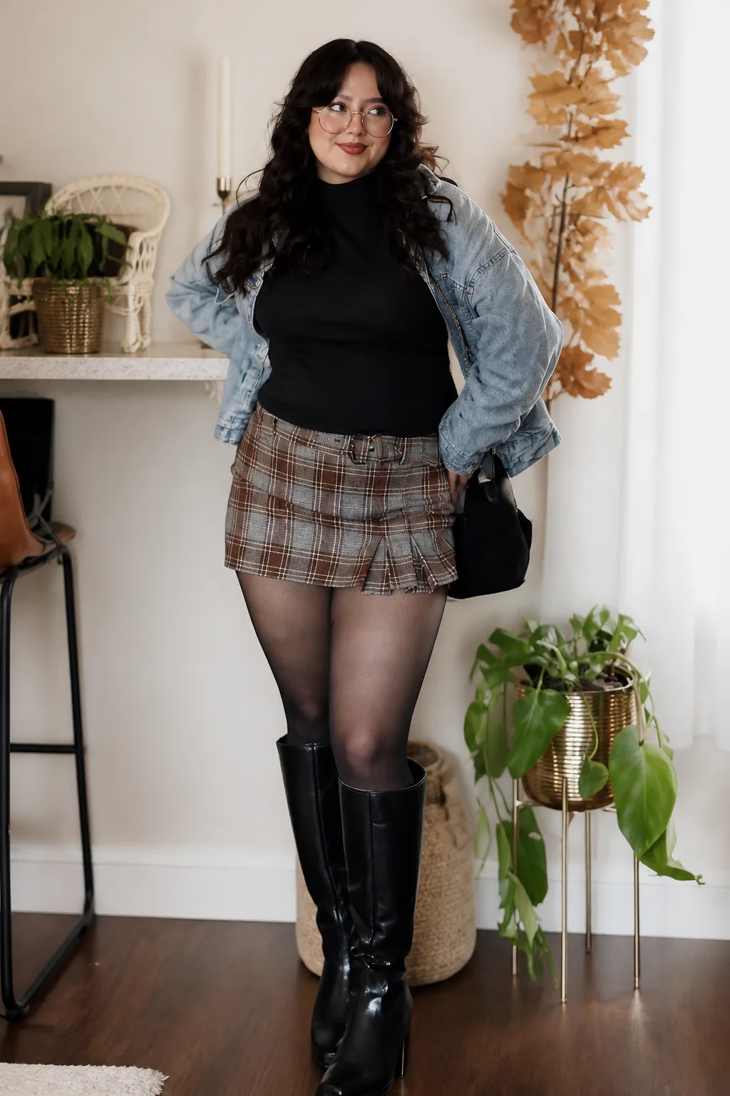 Chic Layers with Plaid Skirt