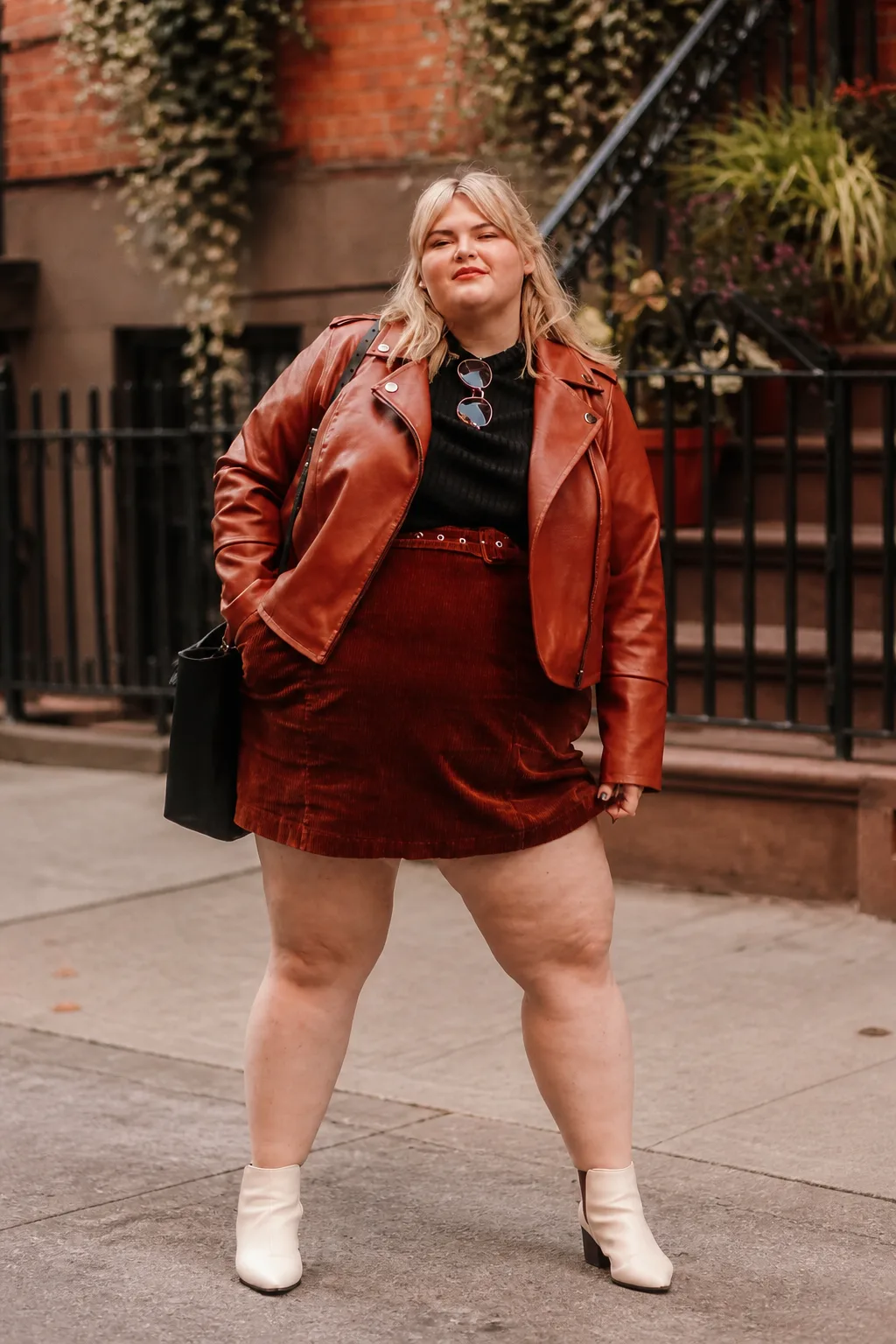 Chic Leather Jacket and Skirt Autumn Look