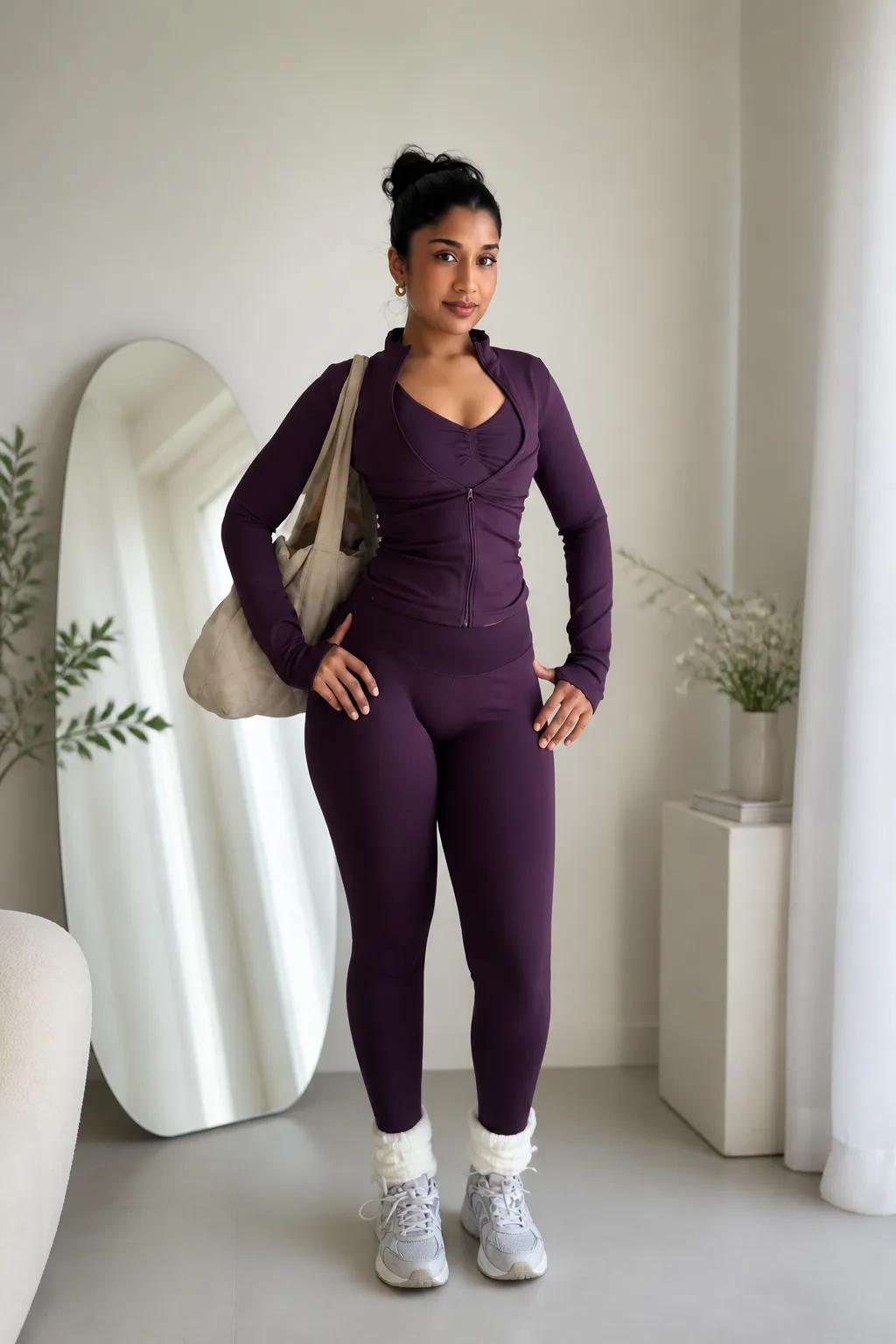 Chic Monochromatic Gym Set for Plus Size Curves