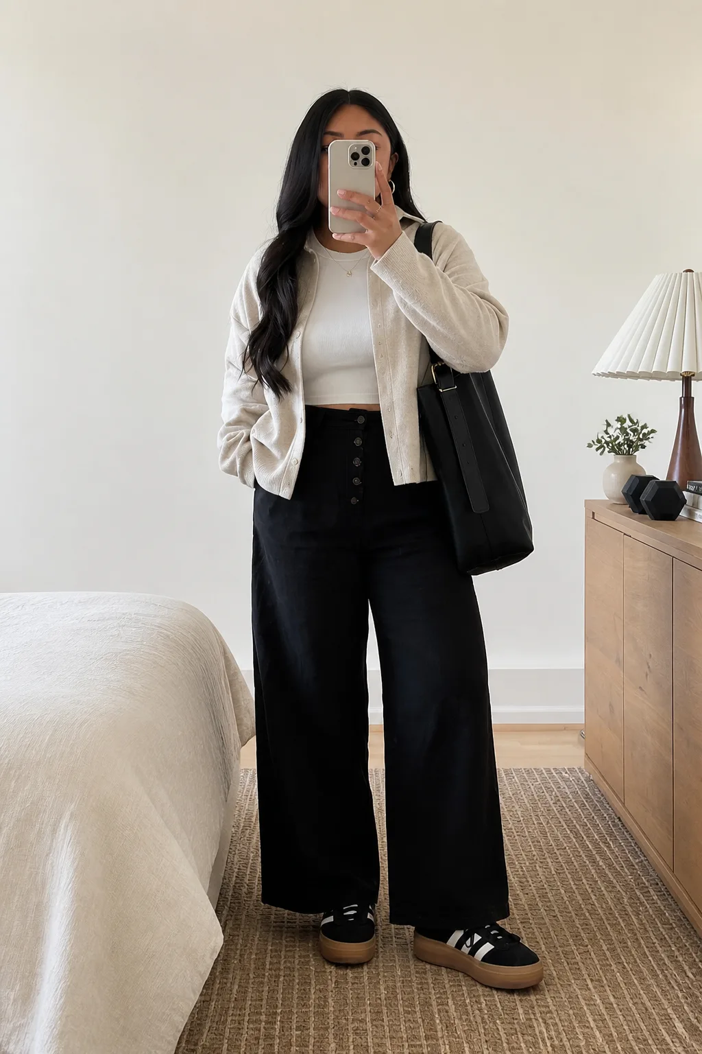 Chic Monochrome Ensemble with Wide-Leg Pants