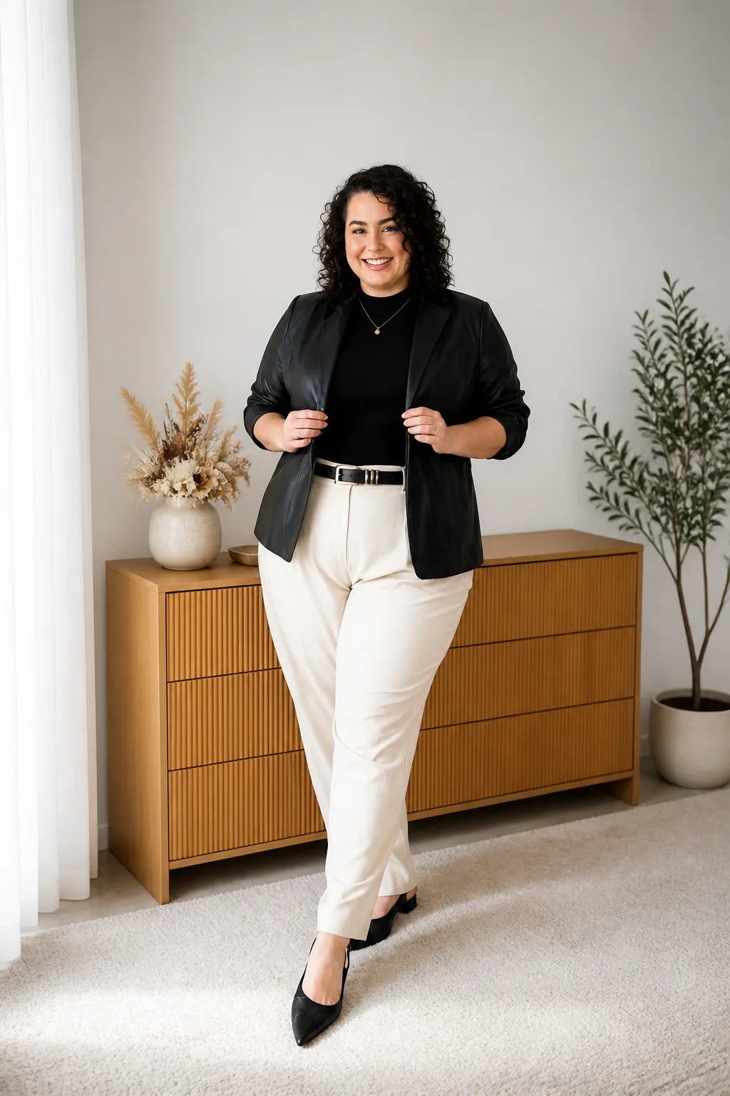 Chic monochrome office wear for curvy women