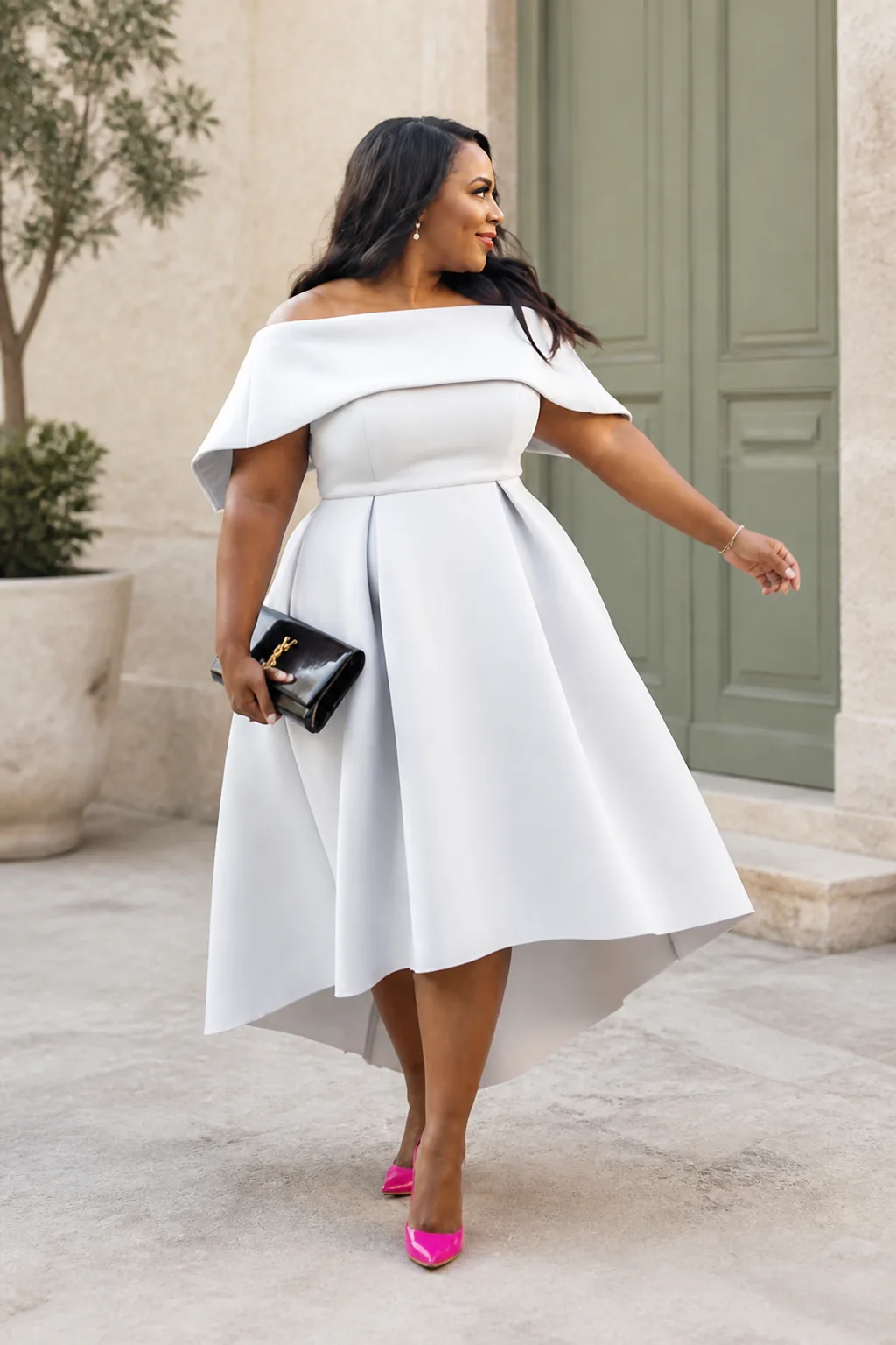 Chic Off-Shoulder Midi Dress for Weddings